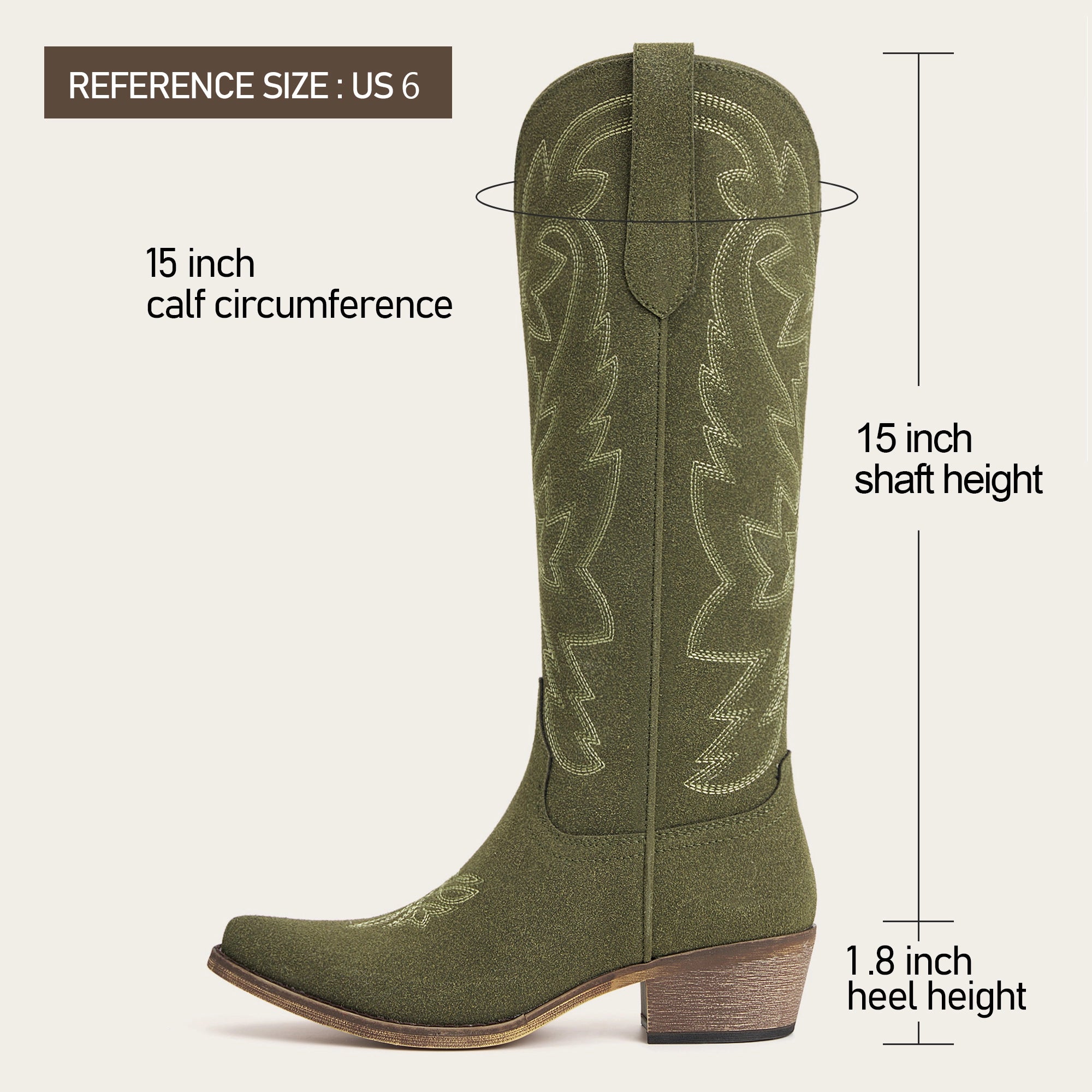The Molly Wood - Olive Embroidered Tall Western Cowgirl Boots with Side Zipper