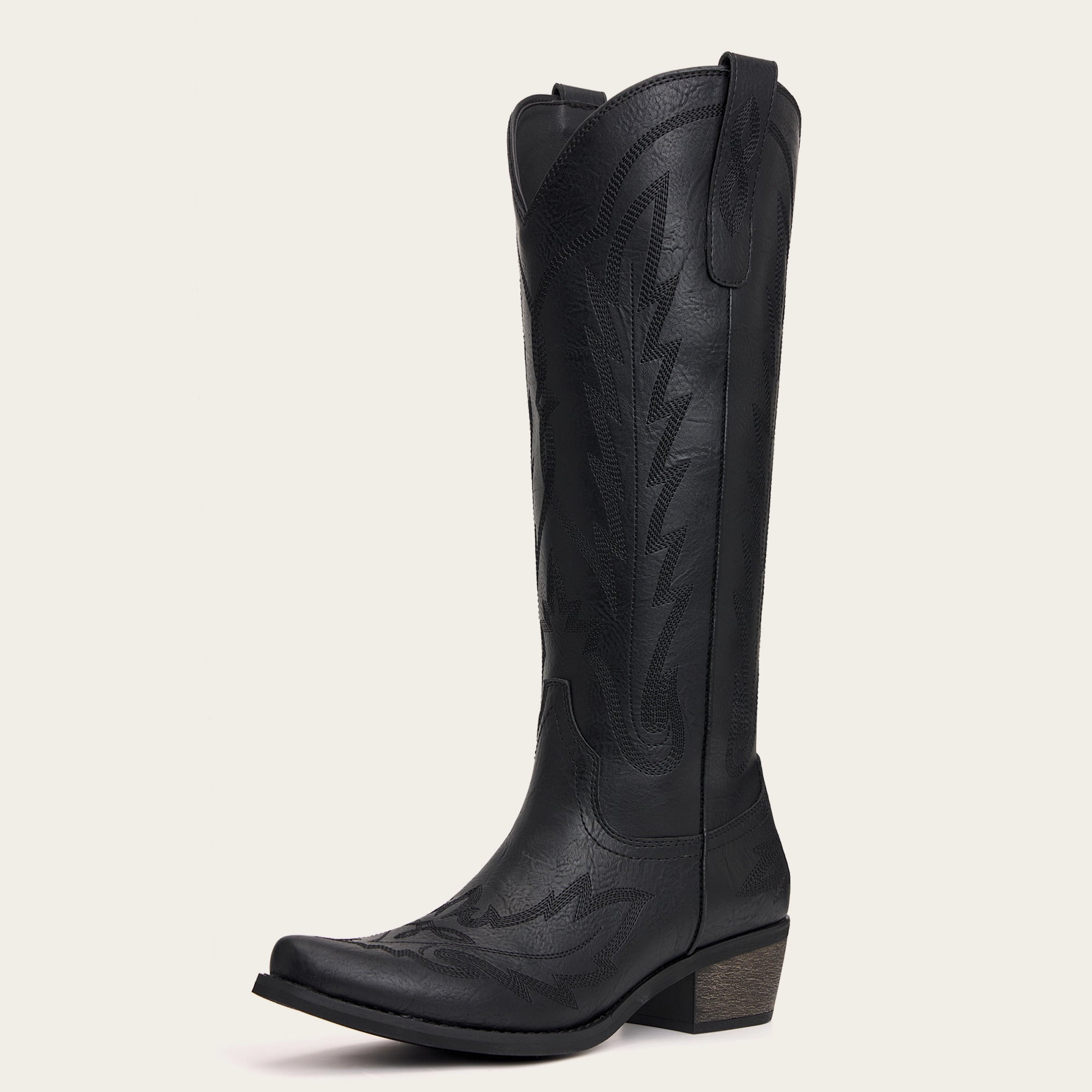 The Rosemary - Black Embroidered Tall Western Cowgirl Boots with Side Zipper
