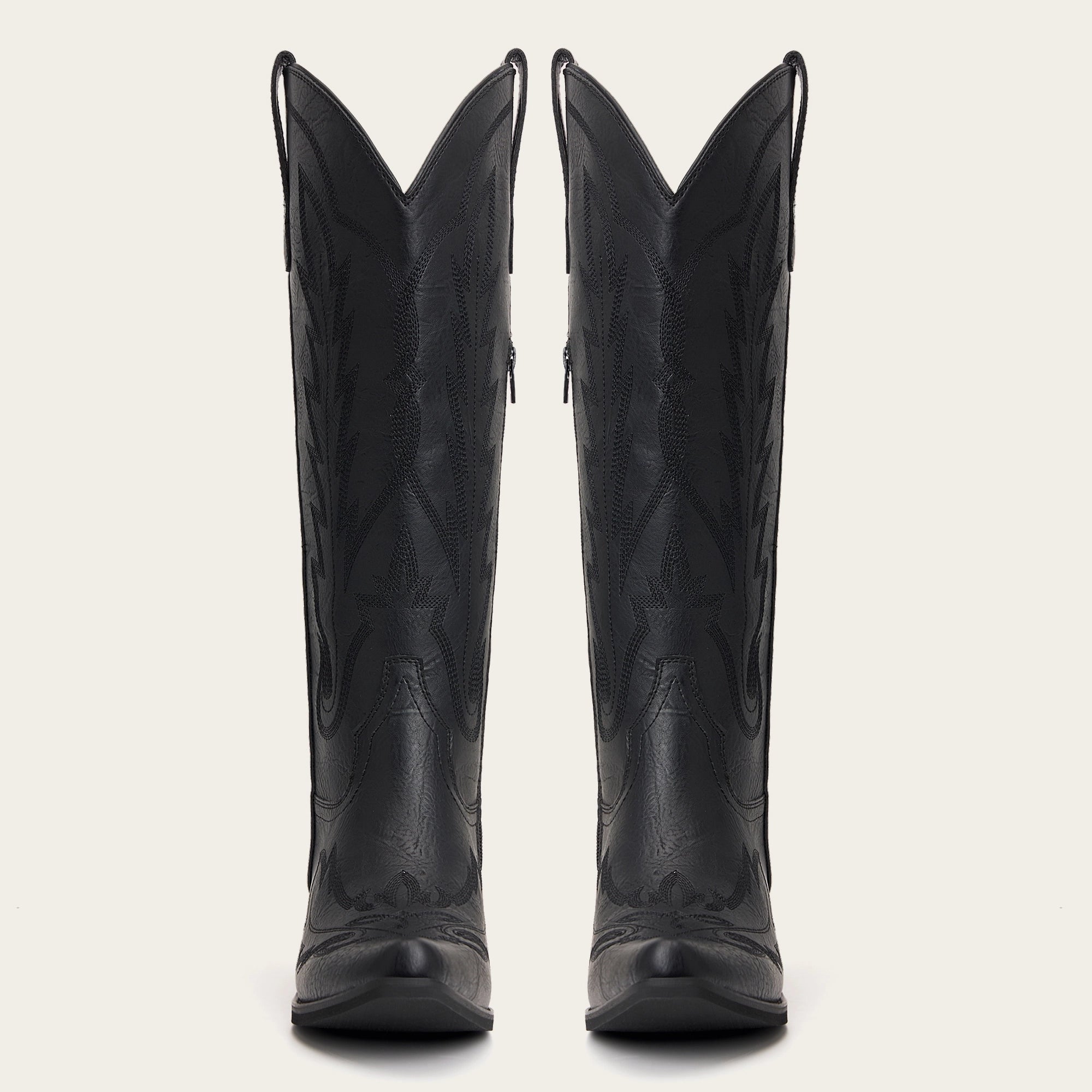 The Rosemary - Black Embroidered Tall Western Cowgirl Boots with Side Zipper
