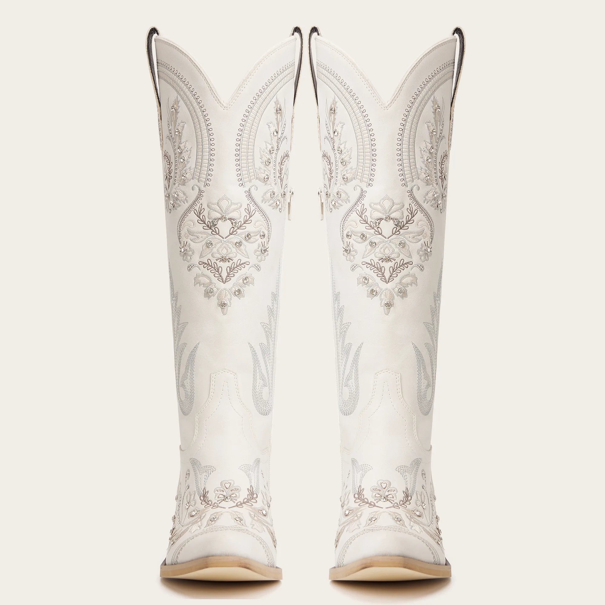 The Aurelia - Ivory Pearl Women's Cowgirl Boots with Snip Toe & Floral Embroidery