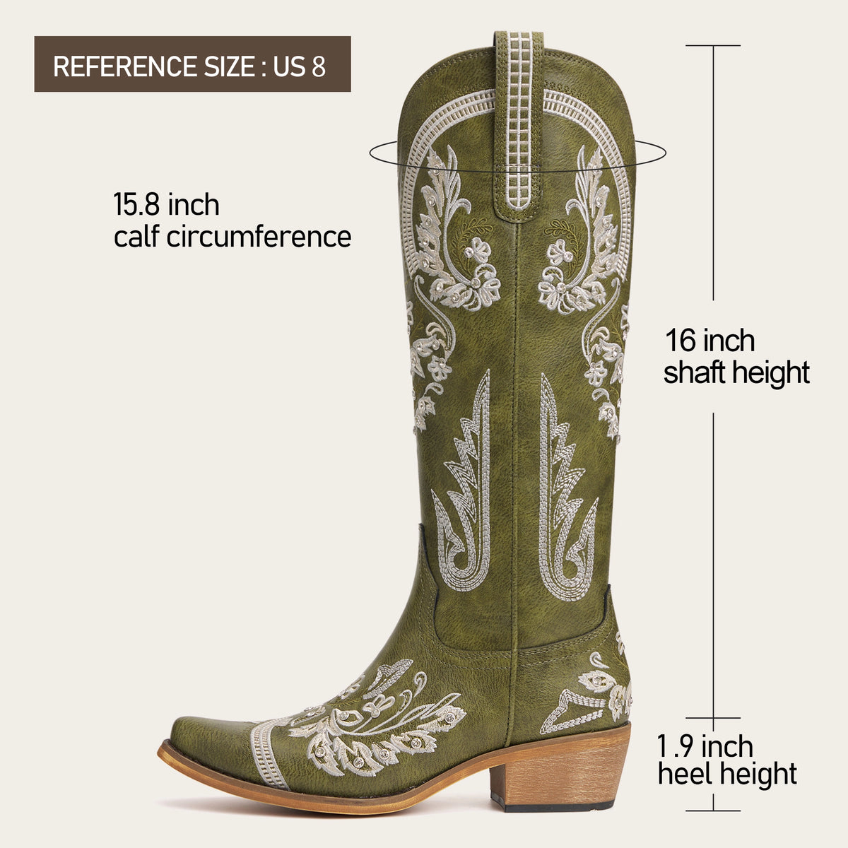 The Aurelia - Olive Green Floral Embroidered Rhinestone Snip Toe Cowgirl Boots
