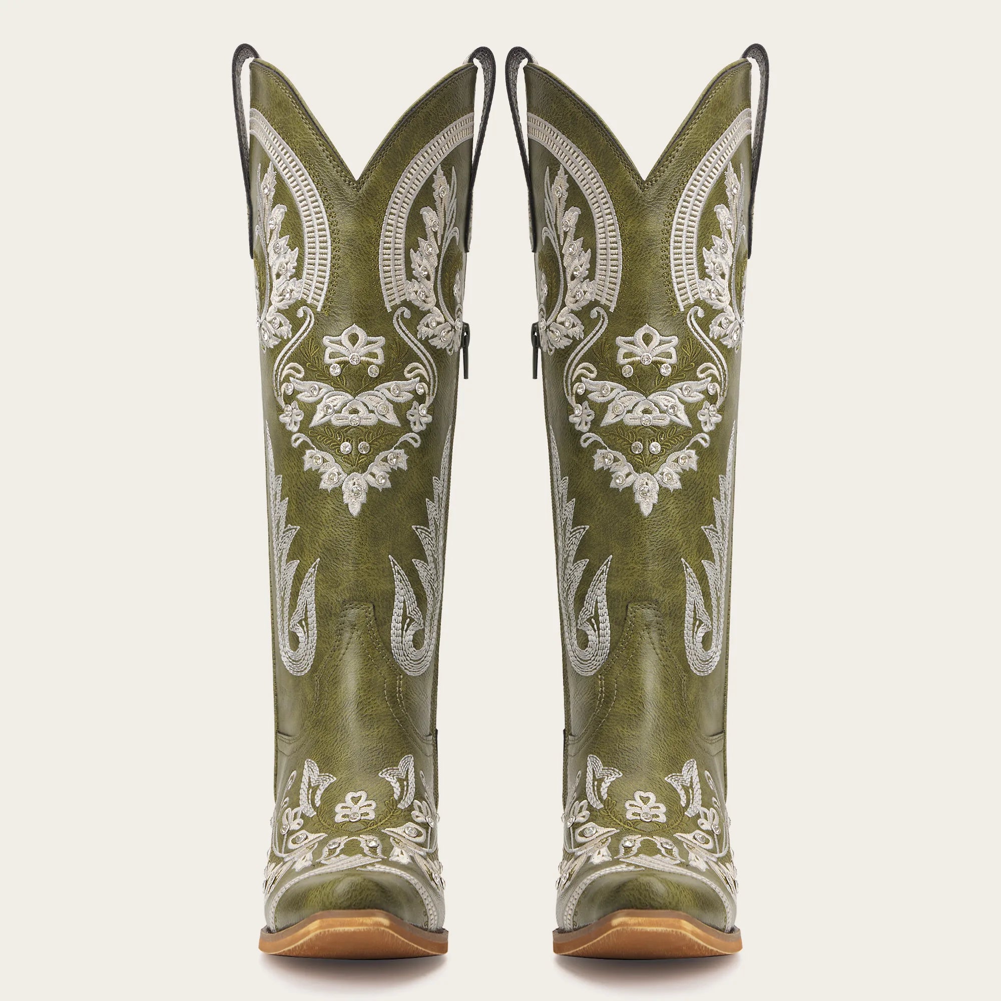The Aurelia - Olive Green Women's Cowboy Boots with Snip Toe & Floral Embroidery