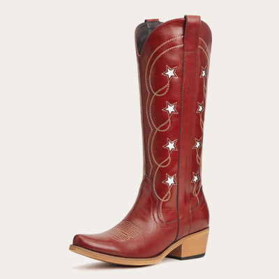 The Starla - Red Star Cutout Snip Toe Cowgirl Boots with Side Zipper