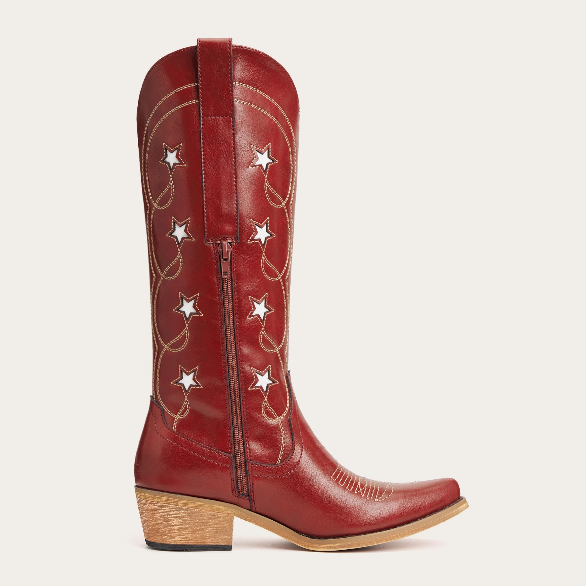 The Starla – Cherry Red Star Embroidered Cowgirl Boots