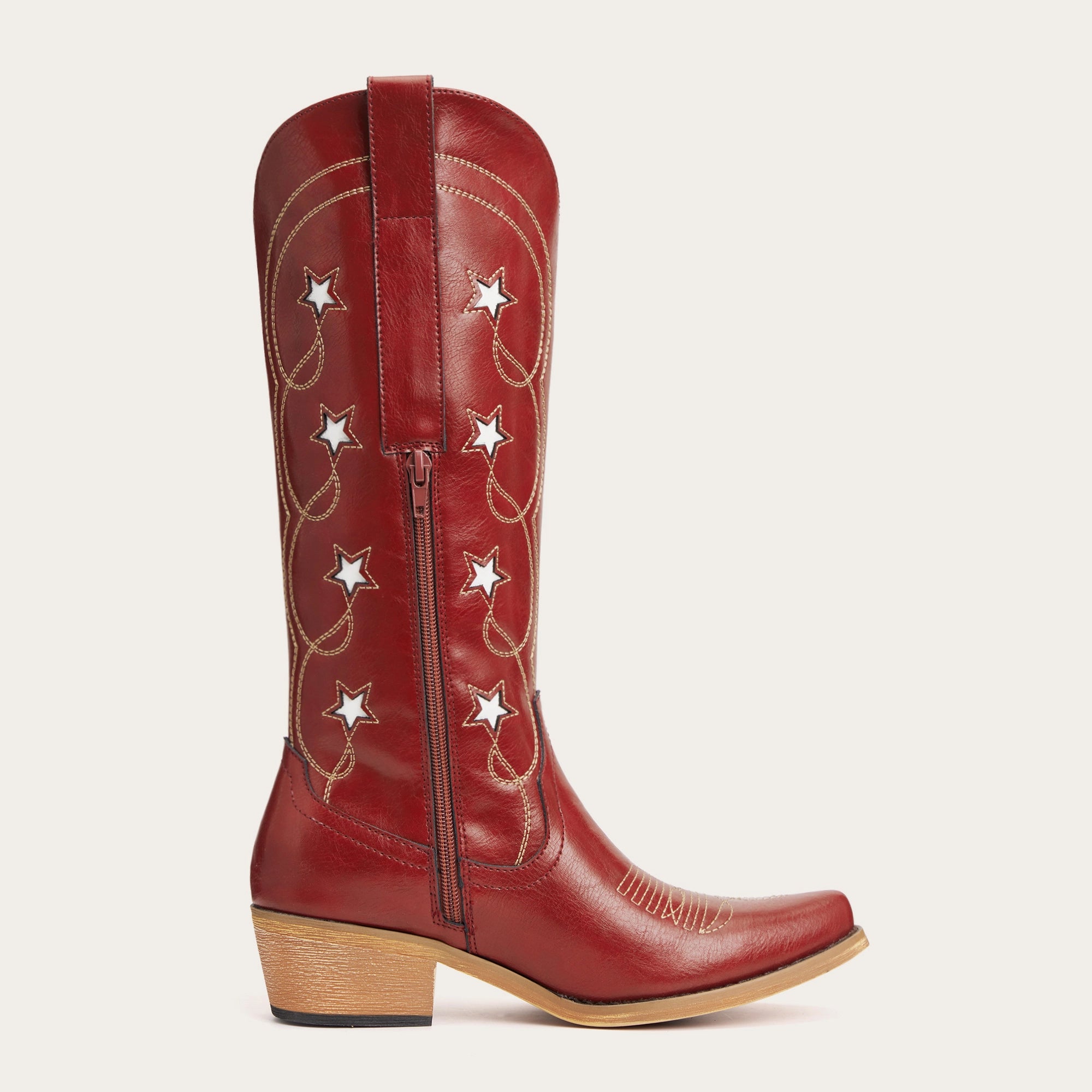The Starla - Red Star Cutout Snip Toe Cowgirl Boots with Side Zipper