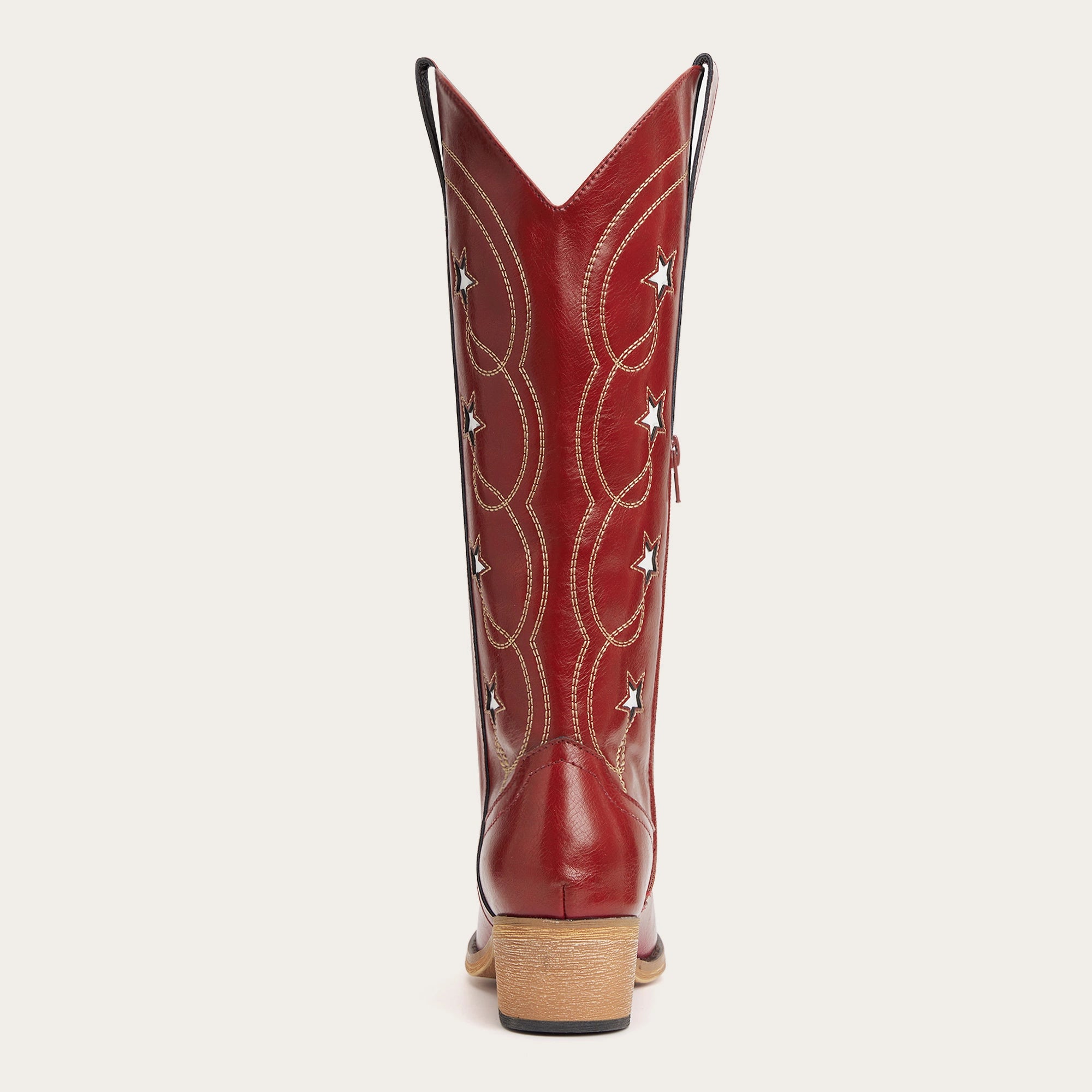 The Starla - Red Star Cutout Snip Toe Cowgirl Boots with Side Zipper