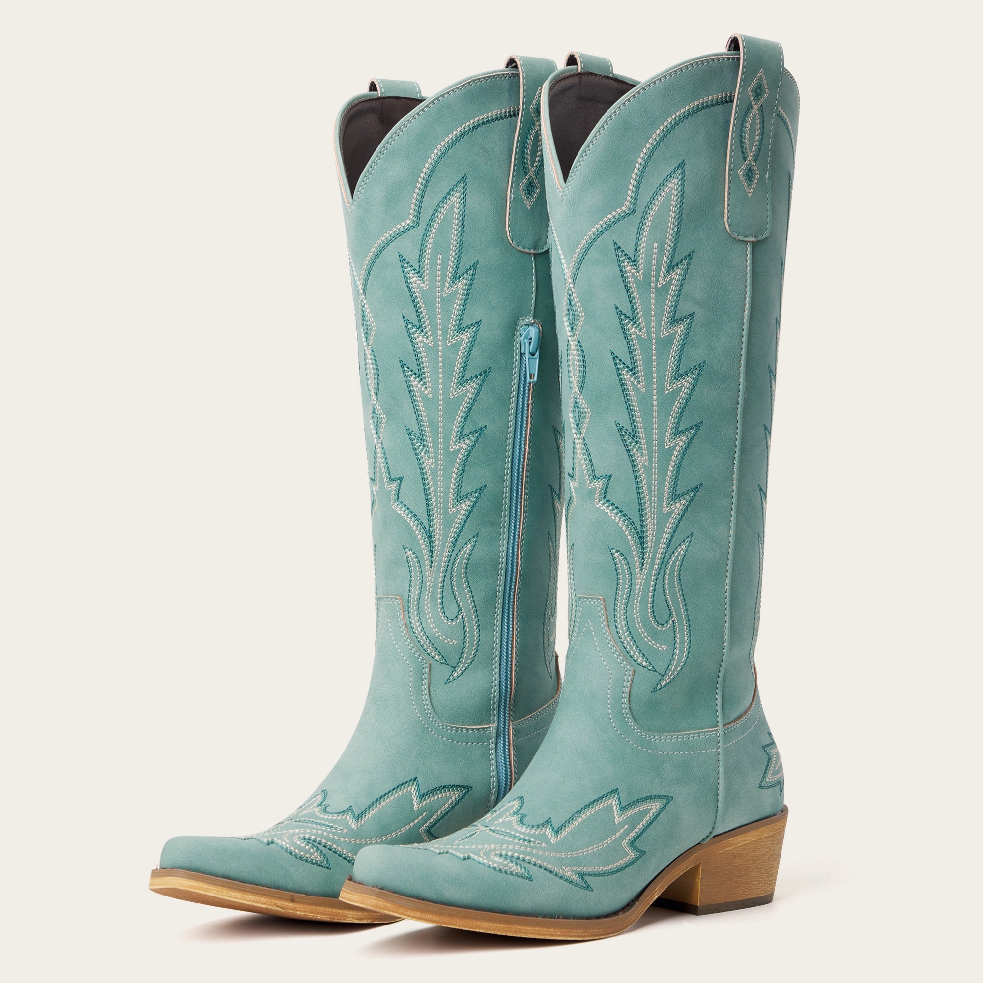 The Rosemary – Turquoise Lightning Embroidered Cowgirl Boots