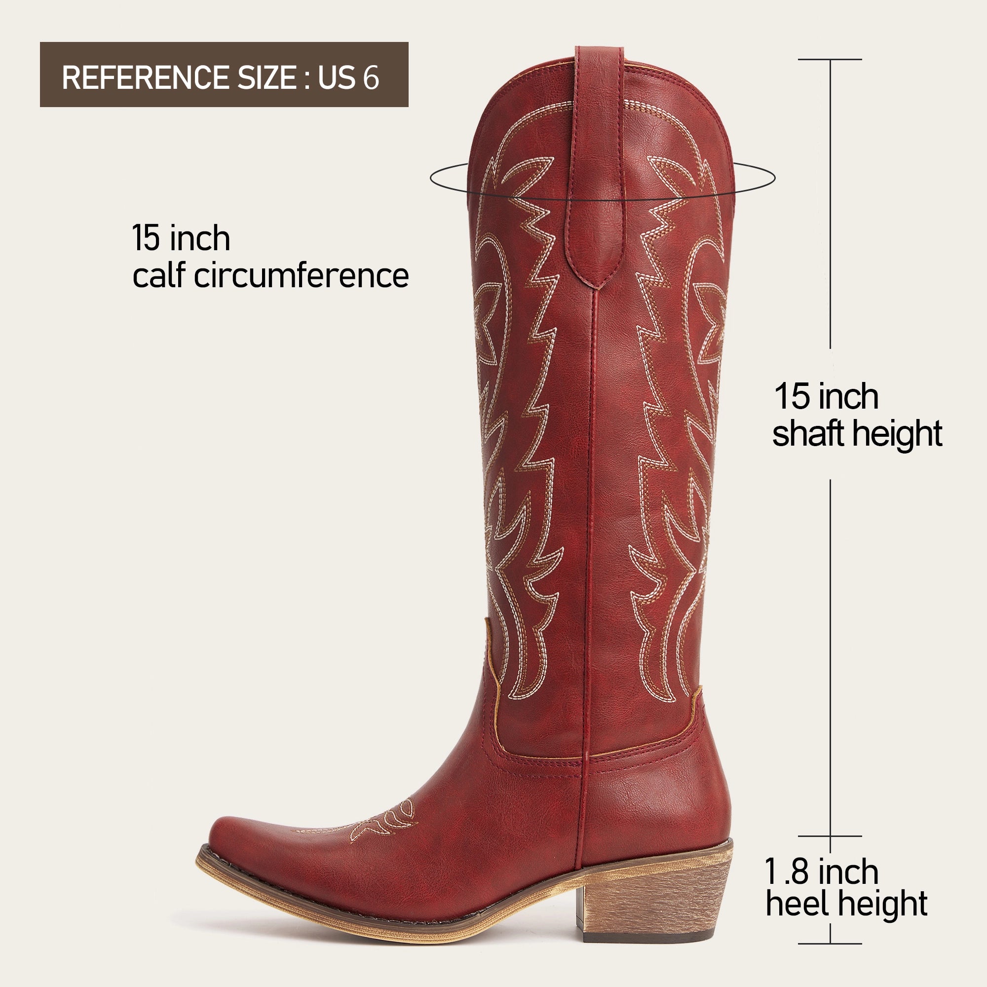 The Molly Wood - Red Starburst Embroidered Snip Toe Tall Western Cowgirl Boots