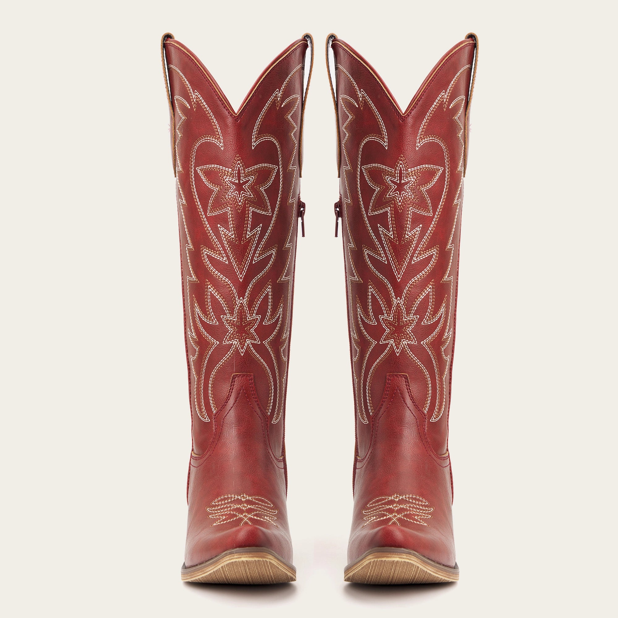 The Molly Wood - Red Starburst Embroidered Snip Toe Tall Western Cowgirl Boots