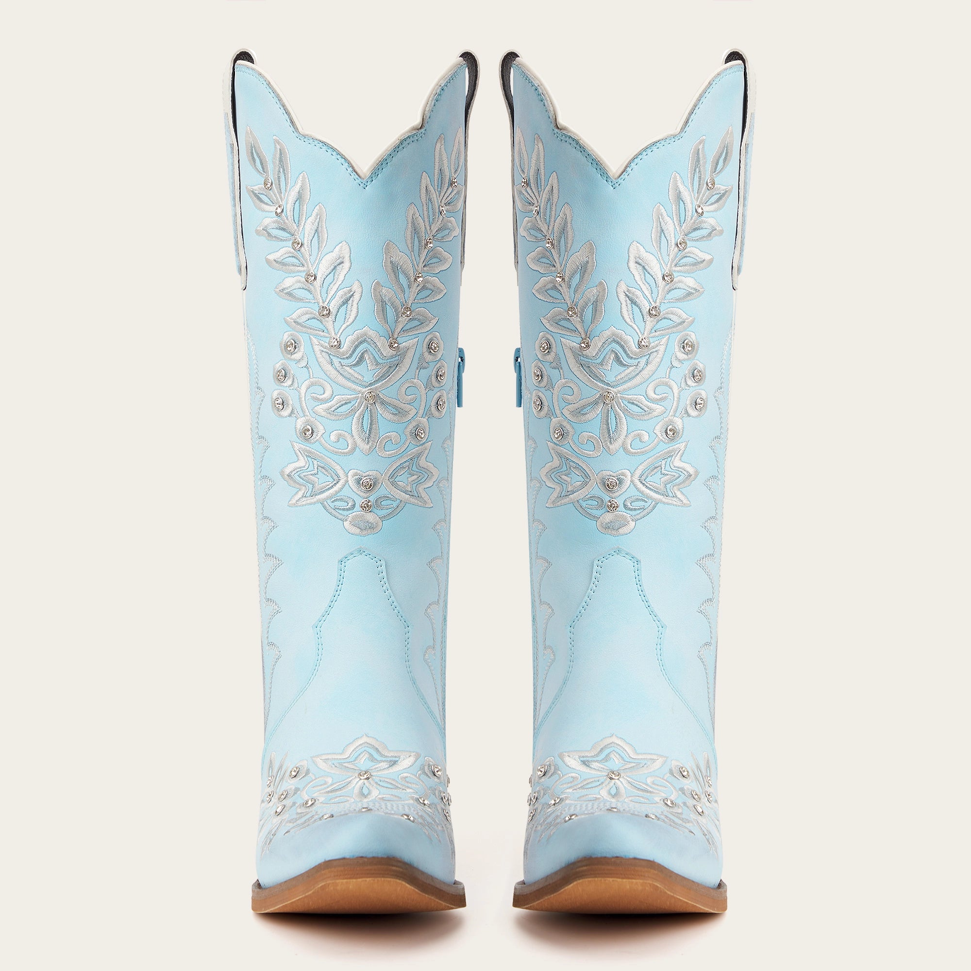The Grace - Blue Western Boots with Embroidered Floral and Rhinestone Accents