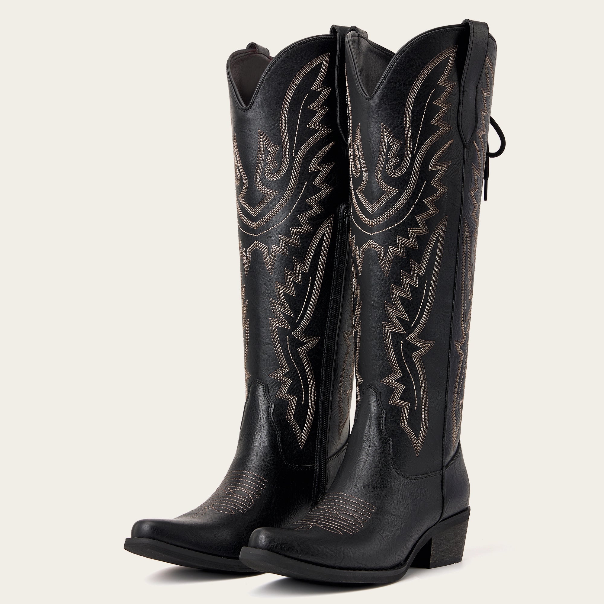 The Withersteen - Black Adjustable Wide Calf Snip Toe Tall Western Cowgirl Boots