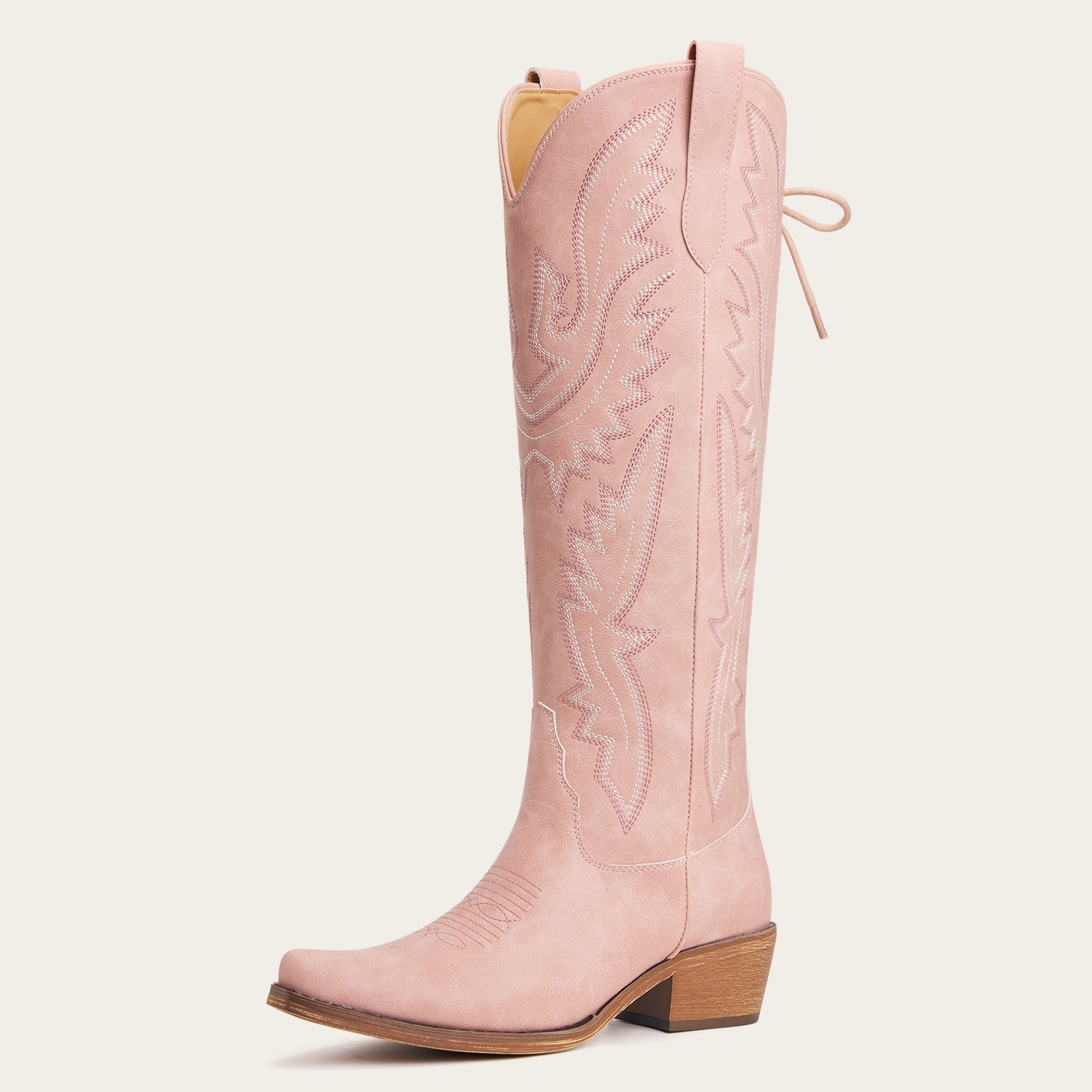 The Withersteen – Blush Pink Adjustable Wide Calf Snip Toe Tall Western Cowgirl Boots