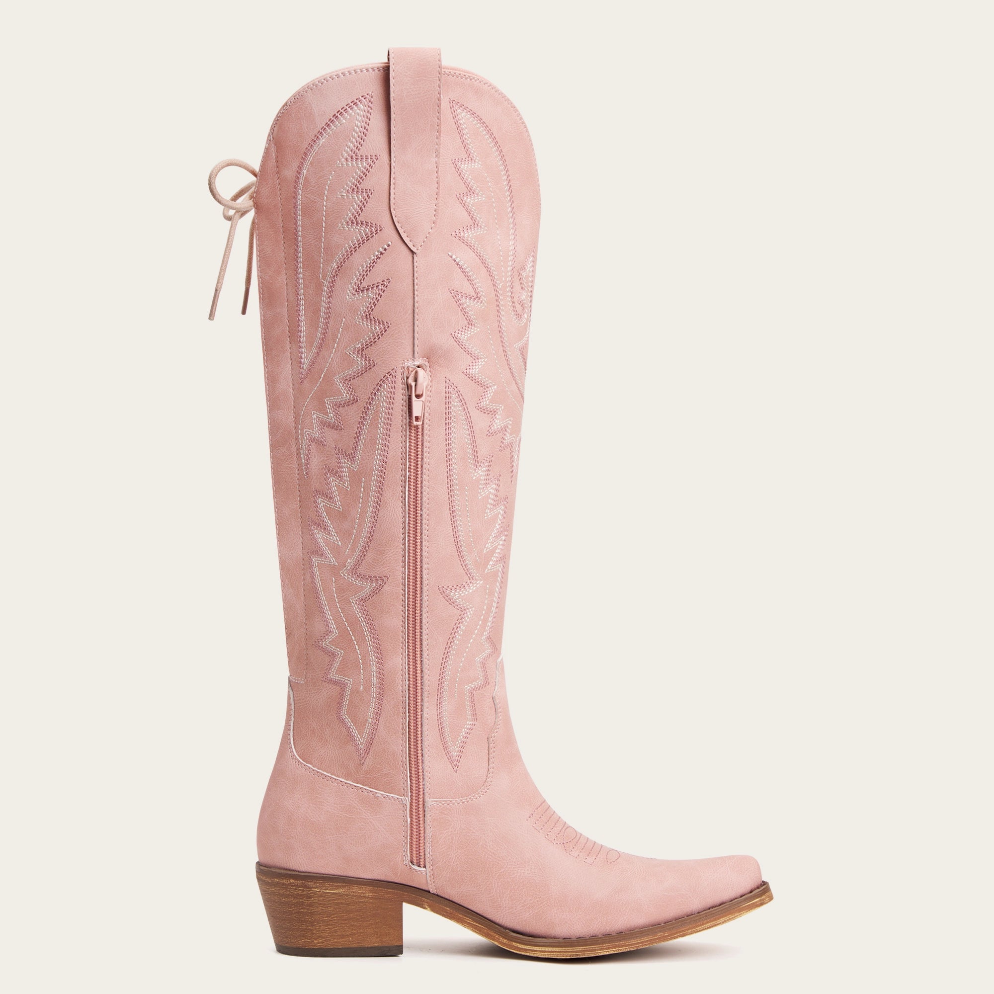 The Withersteen – Blush Pink Adjustable Wide Calf Snip Toe Tall Western Cowgirl Boots