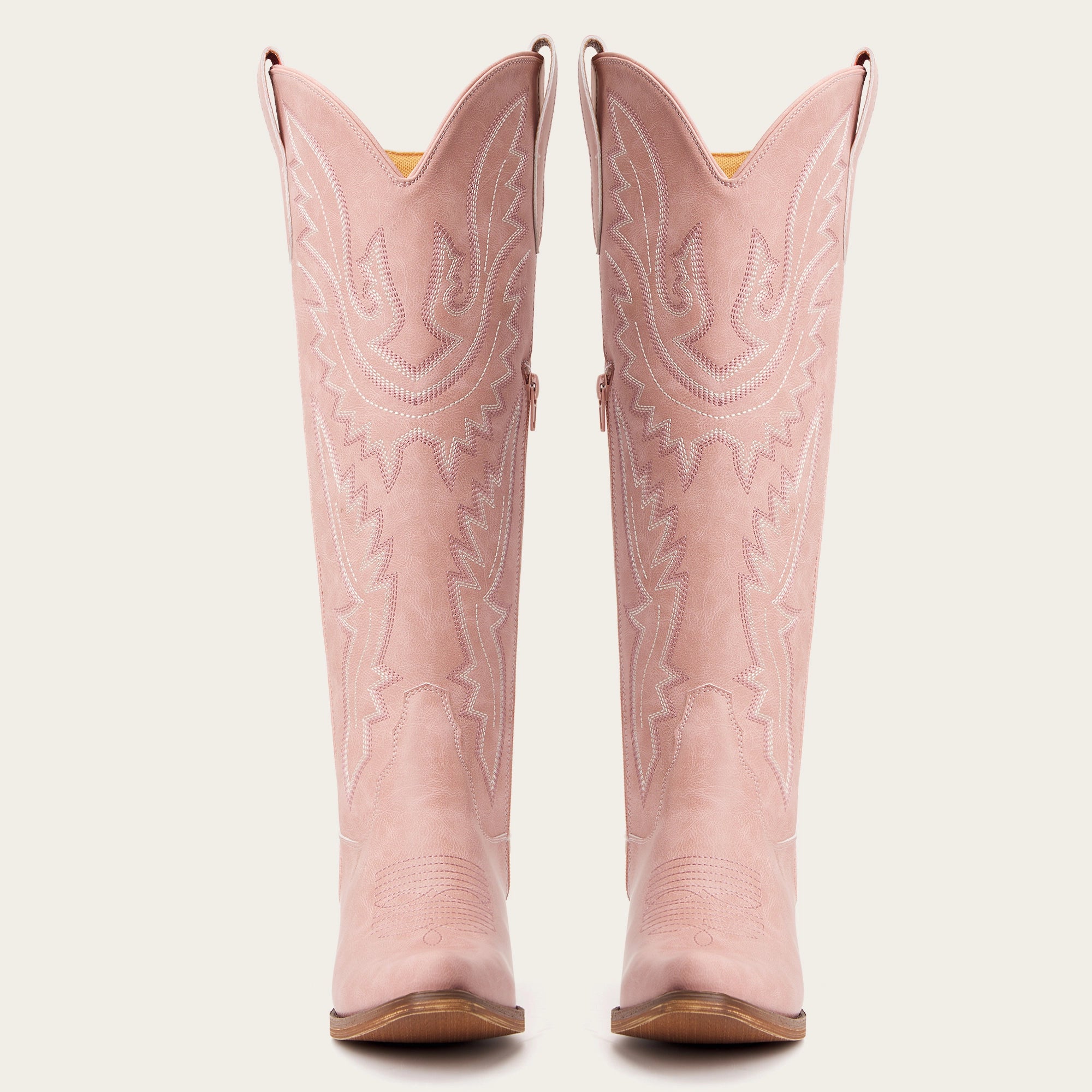 The Withersteen – Blush Pink Adjustable Wide Calf Snip Toe Tall Western Cowgirl Boots
