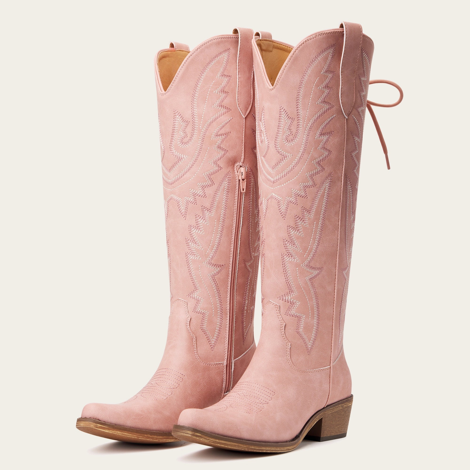 The Withersteen – Blush Pink Adjustable Wide Calf Snip Toe Tall Western Cowgirl Boots