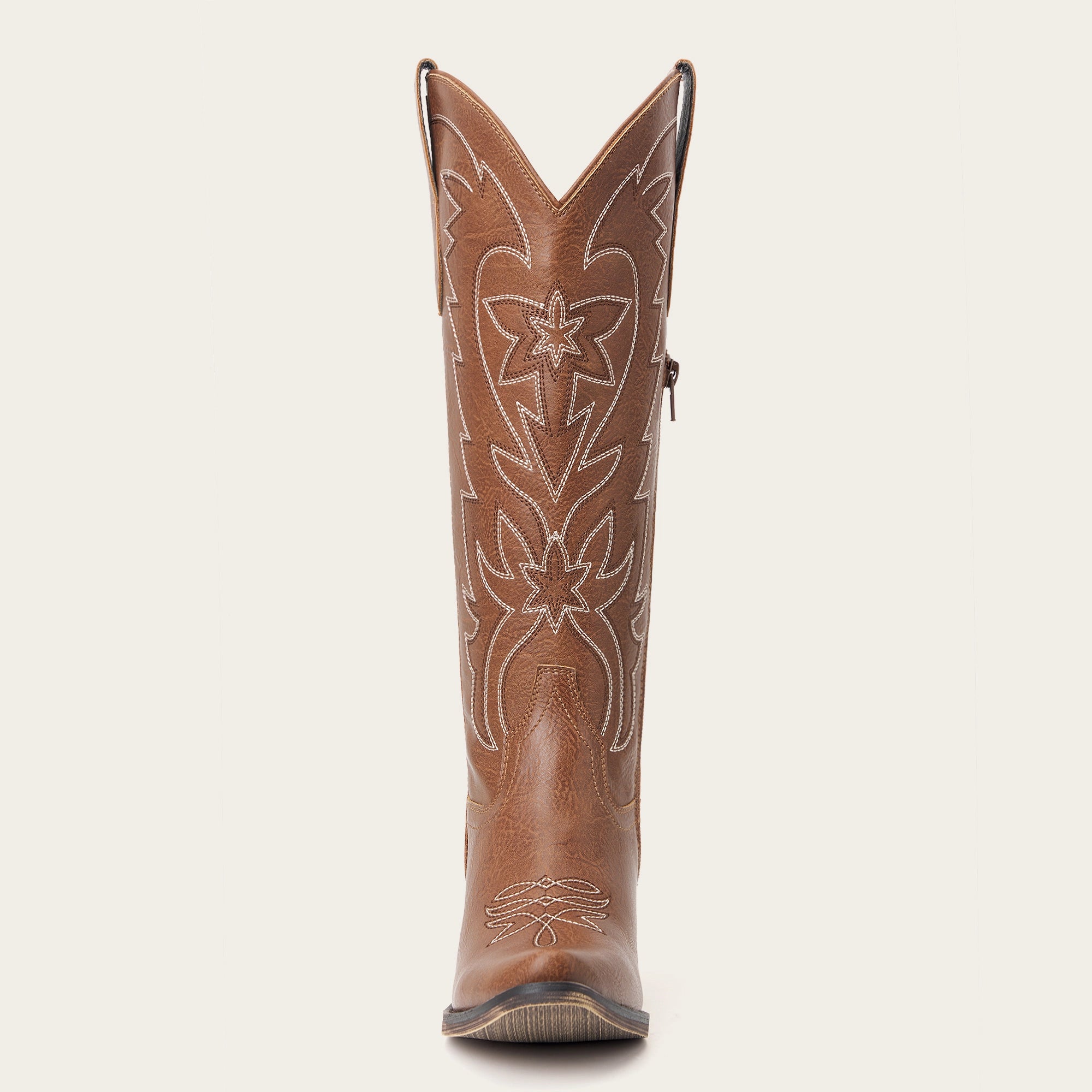 The Molly Wood – Brown Starburst Embroidered Snip Toe Tall Western Cowgirl Boots