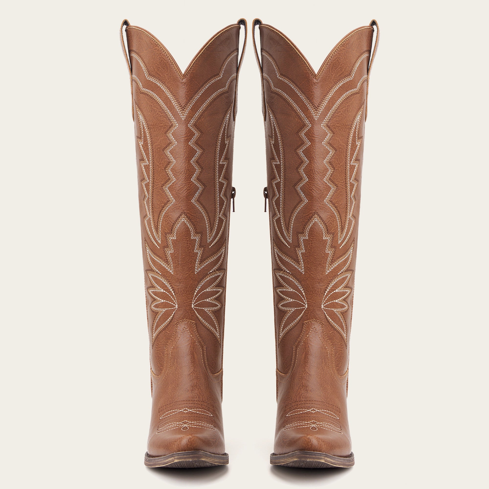 The Laurey - Brown Lightning Embroidered Cowgirl Boots with Classic Western Flair