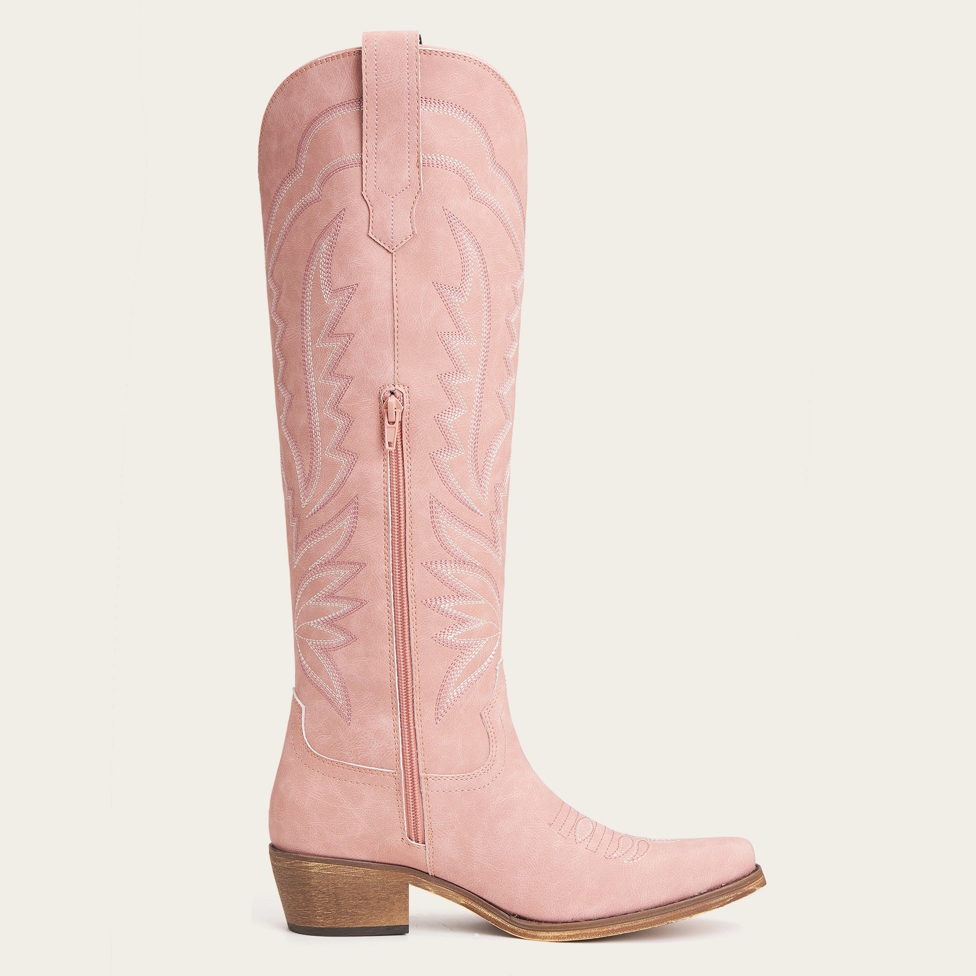 The Laurey - Blush Pink Lightning Embroidered Cowgirl Boots with Classic Western Flair