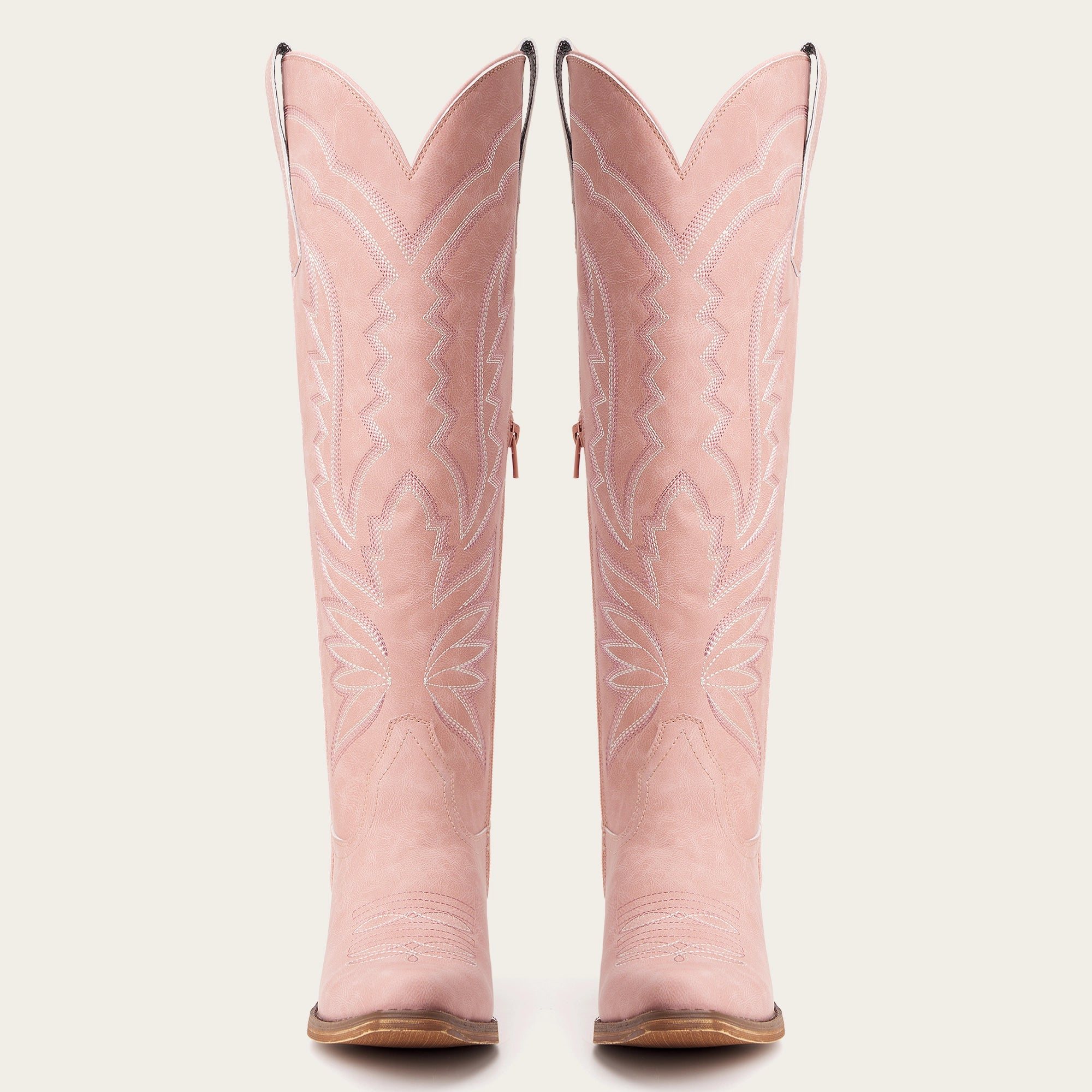 The Laurey - Blush Pink Lightning Embroidered Cowgirl Boots with Classic Western Flair