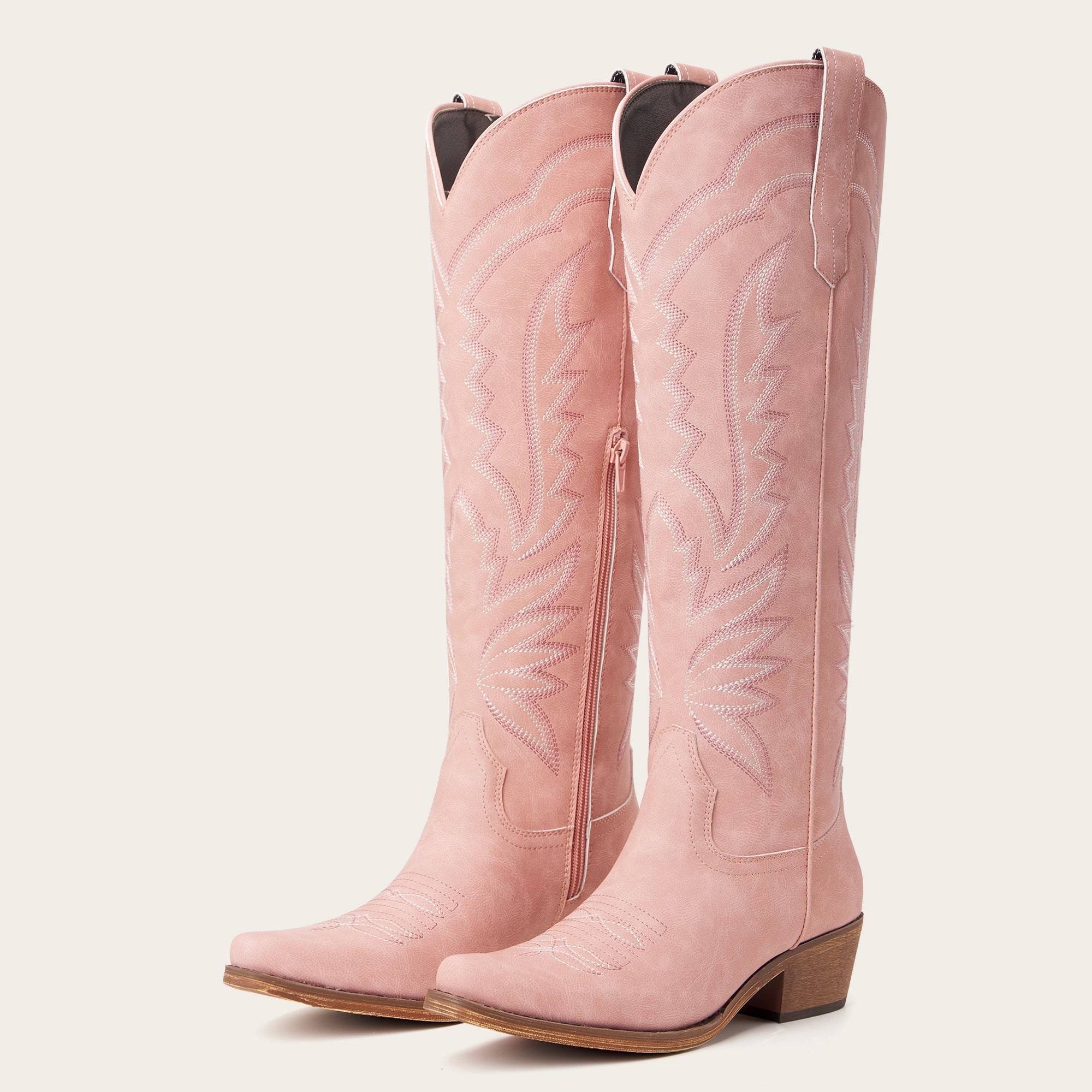 The Laurey - Blush Pink Lightning Embroidered Cowgirl Boots with Classic Western Flair
