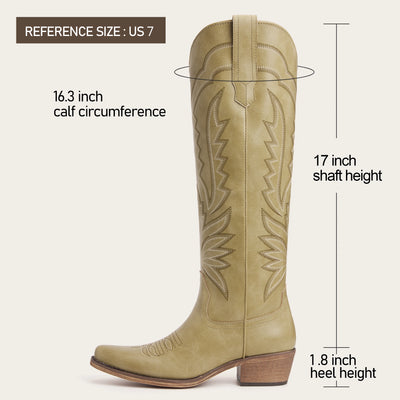The Laurey - Desert Sage Lightning Embroidered Cowgirl Boots with Classic Western Flair