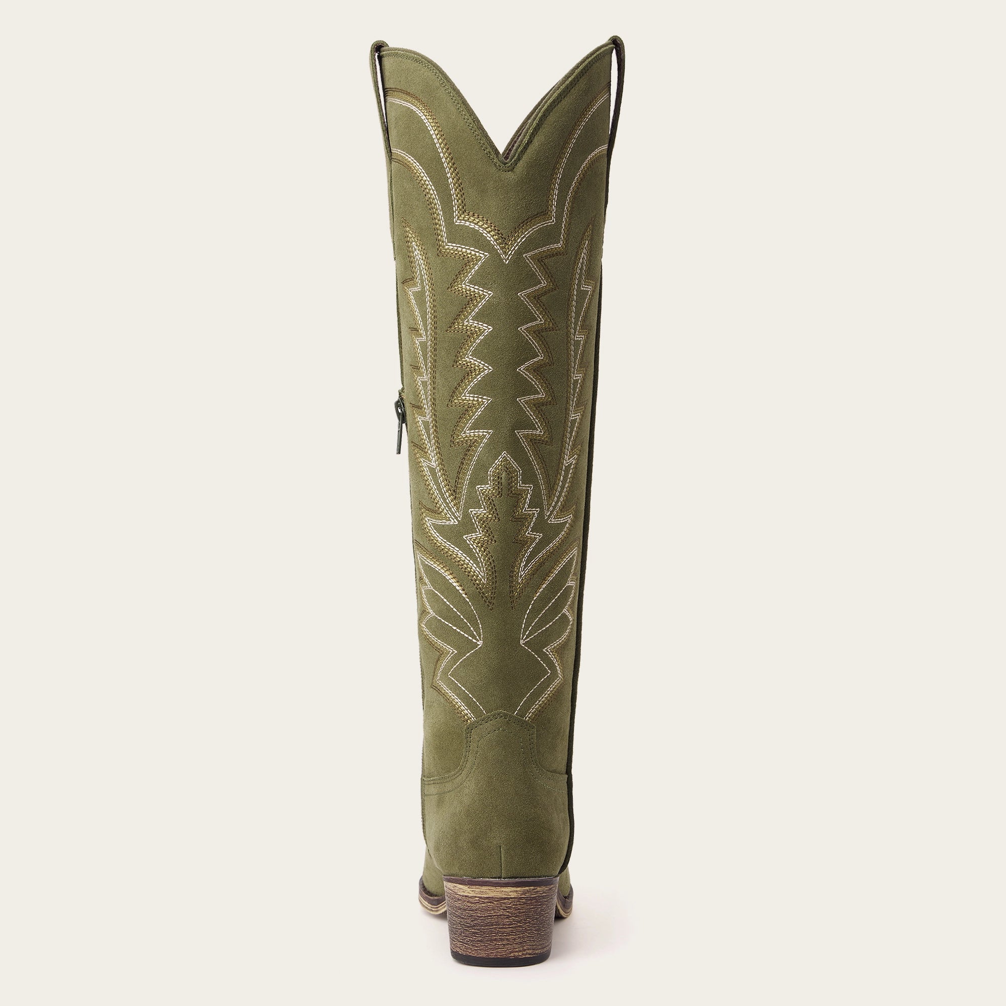The Laurey - Olive Green Suede Embroidered Snip Toe Cowgirl Boots with Side Zipper