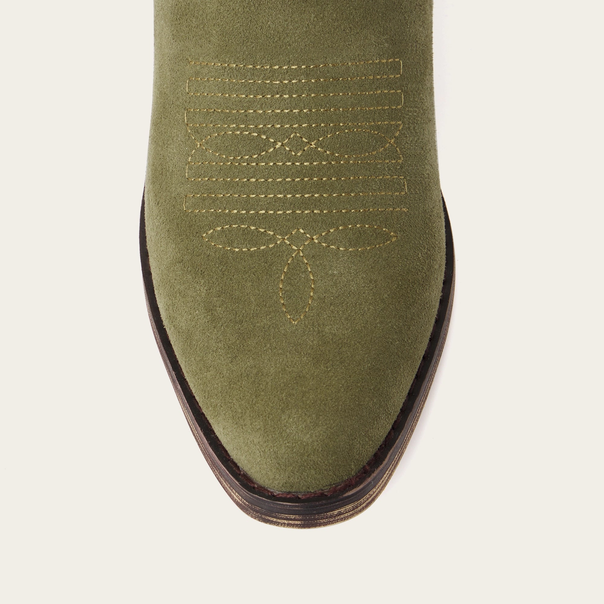 The Laurey - Olive Green Suede Embroidered Snip Toe Cowgirl Boots with Side Zipper