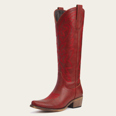 The Molly Wood - Canyon Red Embroidered Tall Western Cowgirl Boots with Side Zipper