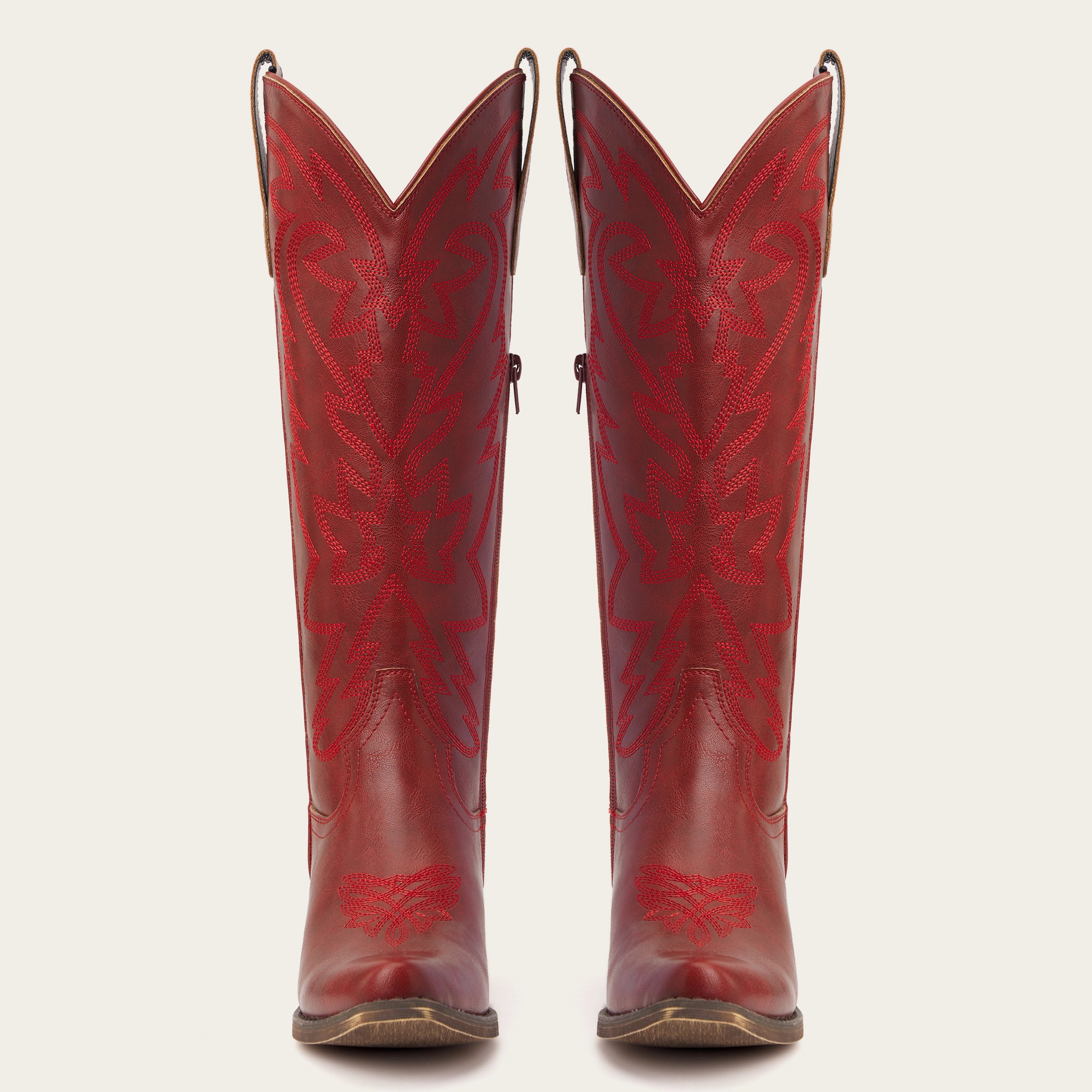 The Molly Wood - Canyon Red Embroidered Tall Western Cowgirl Boots with Side Zipper