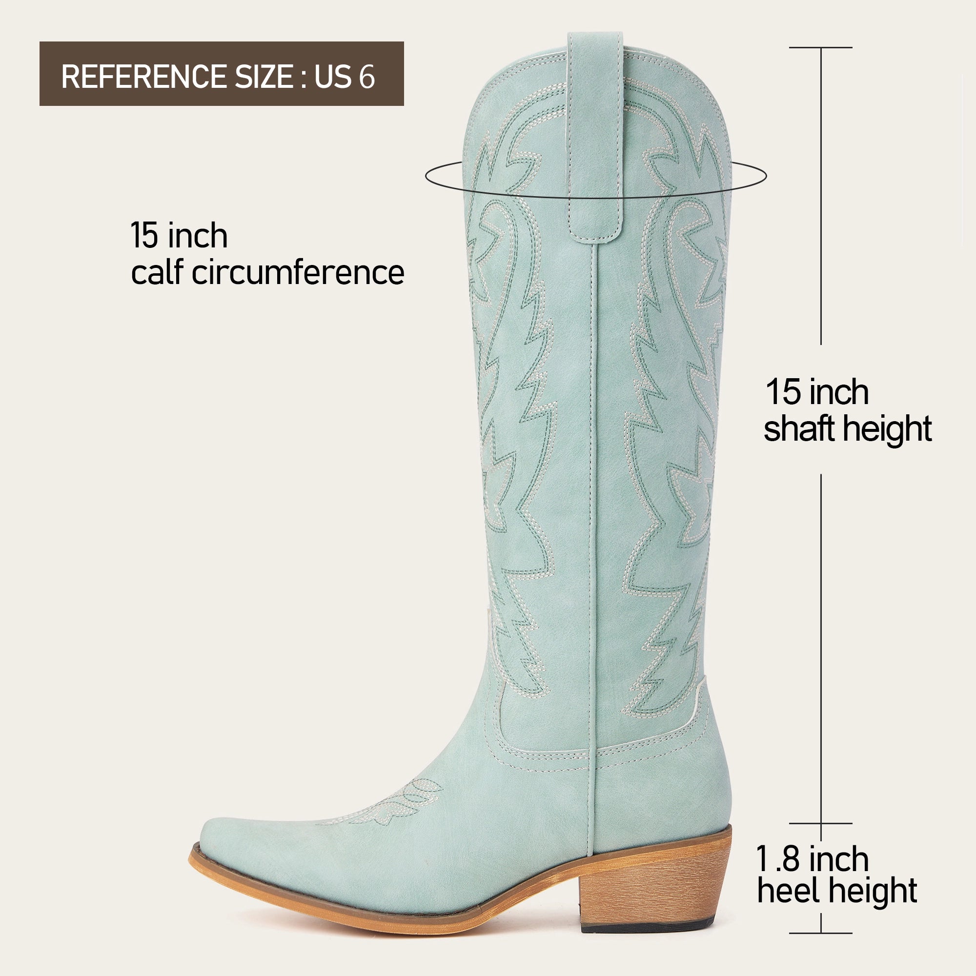 The Molly Wood - Sky Blue Embroidered Tall Western Cowgirl Boots with Side Zipper