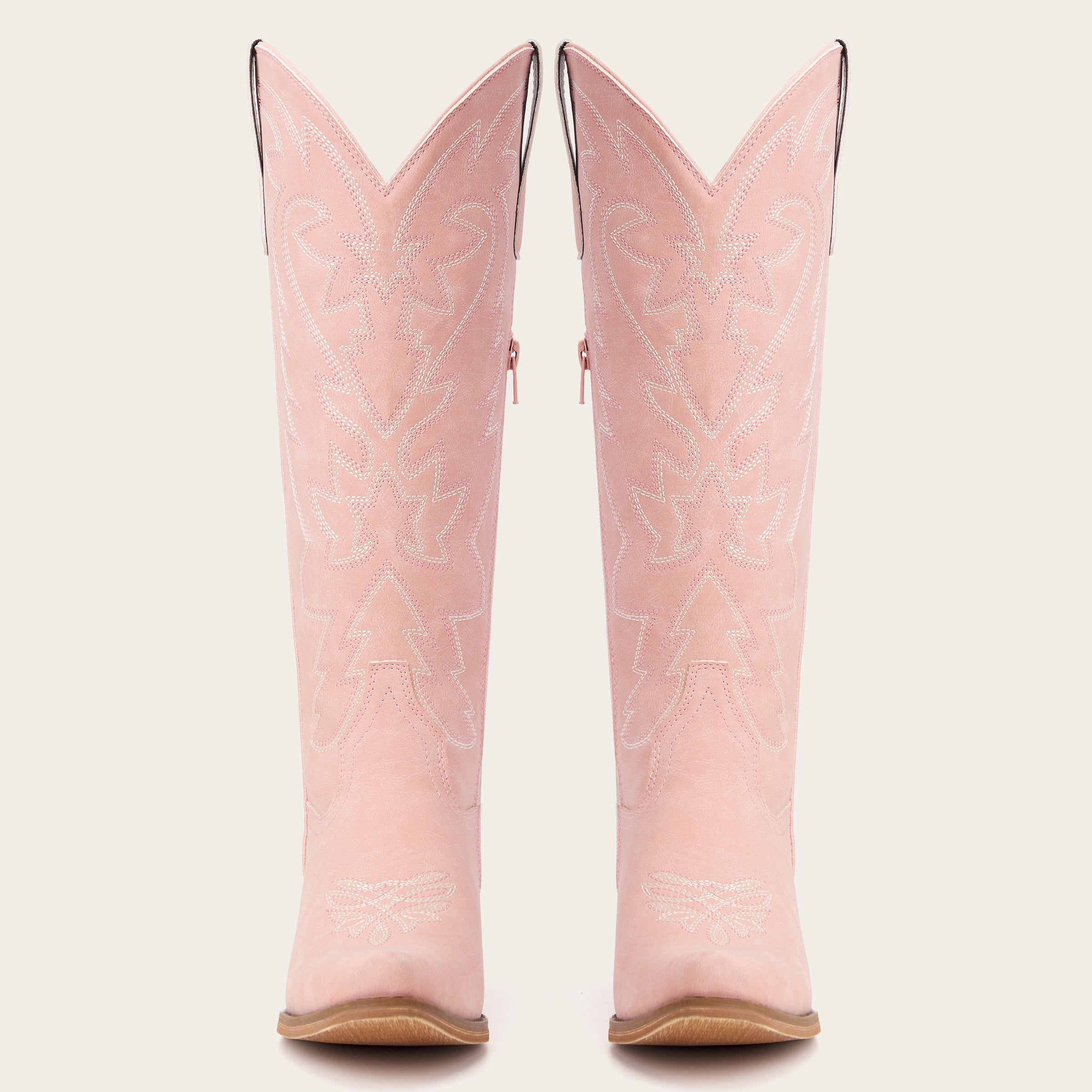 The Molly Wood - Blush Pink Embroidered Tall Western Cowgirl Boots with Side Zipper