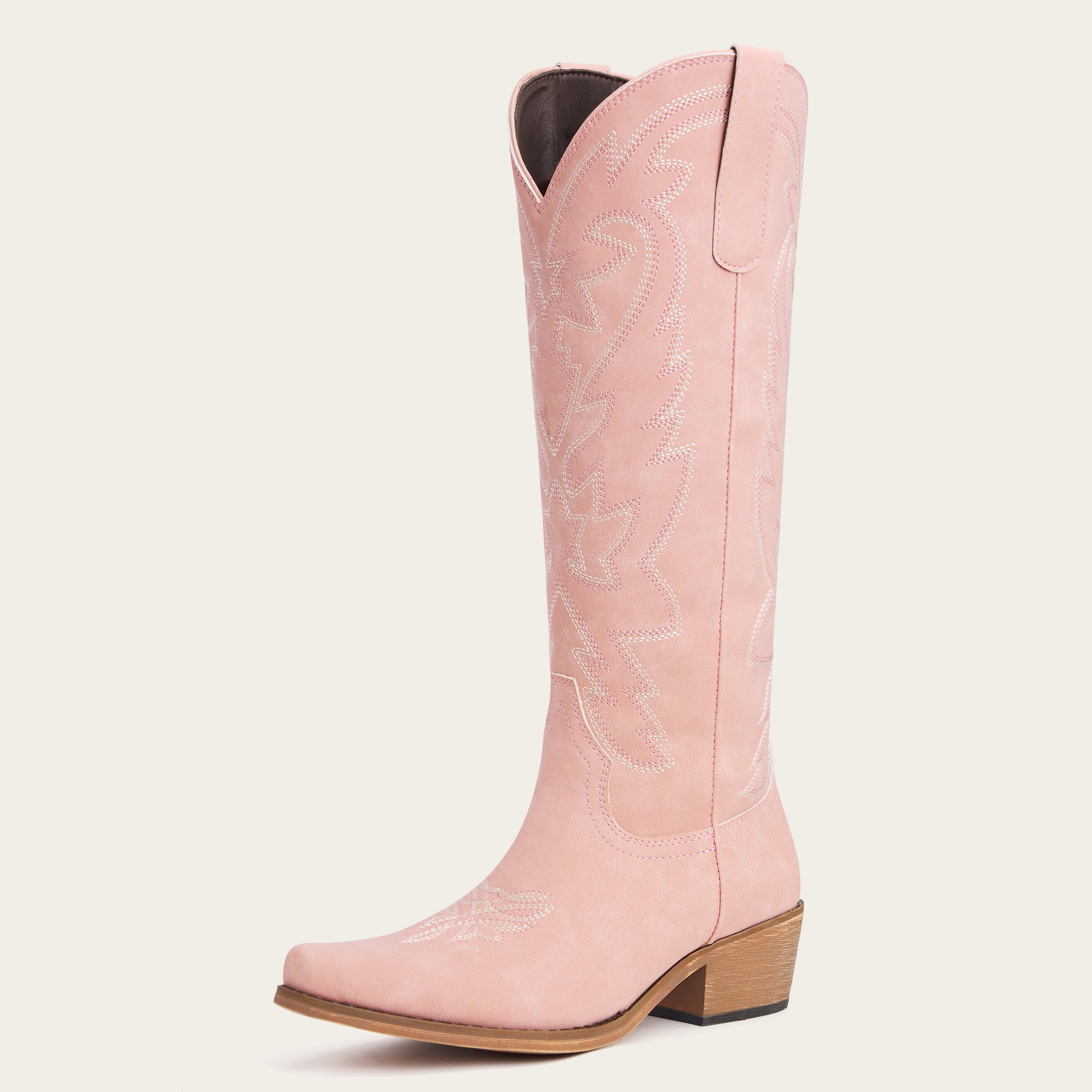 The Molly Wood - Blush Pink Embroidered Tall Western Cowgirl Boots with Side Zipper