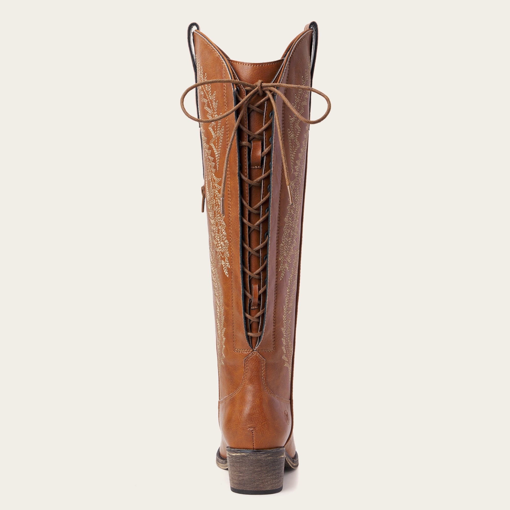 The Cattle - Tan Wide Calf Embroidered Snip Toe Cowgirl Boots with Side Zipper