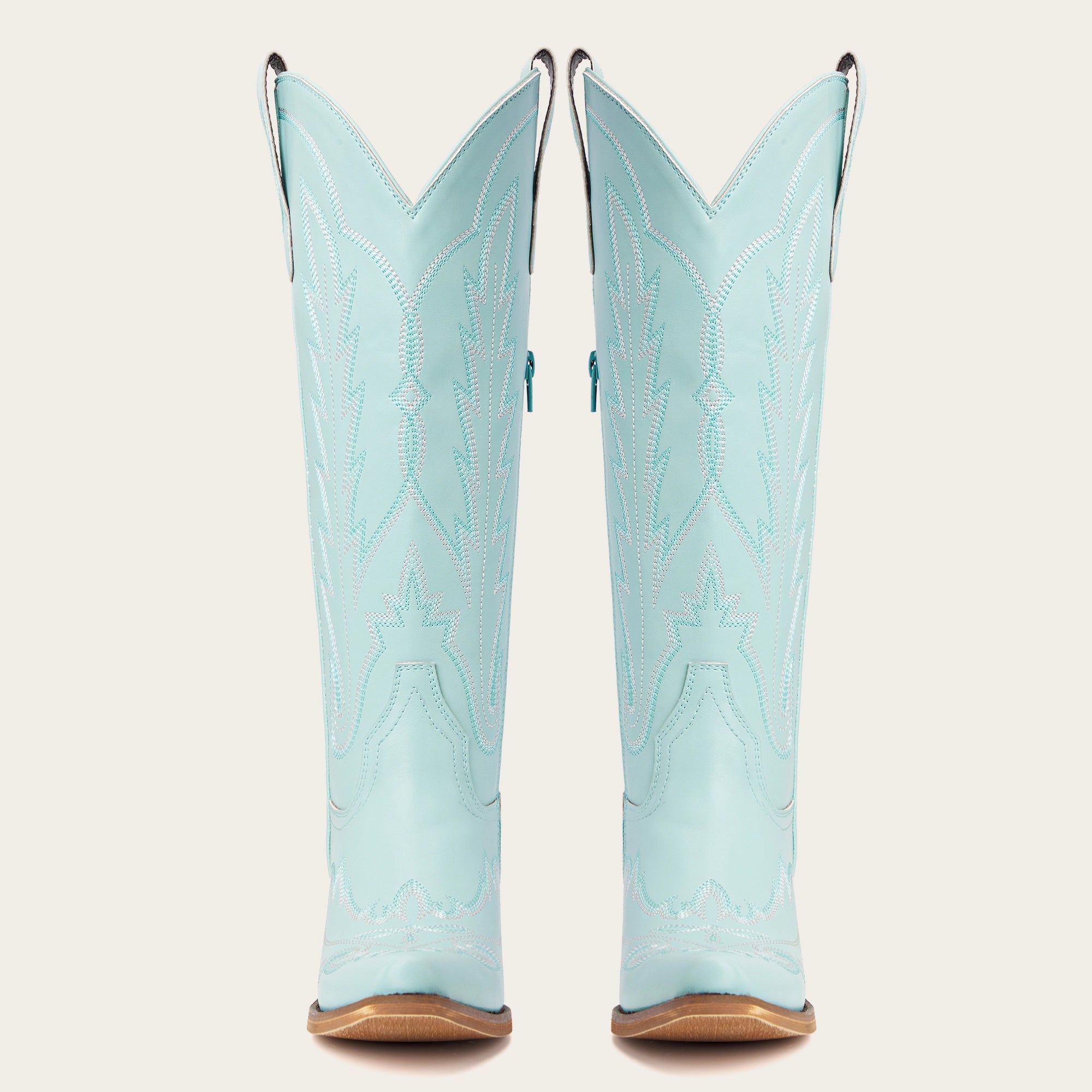 The Rosemary - Sky Blue Embroidered Tall Western Cowgirl Boots with Side Zipper