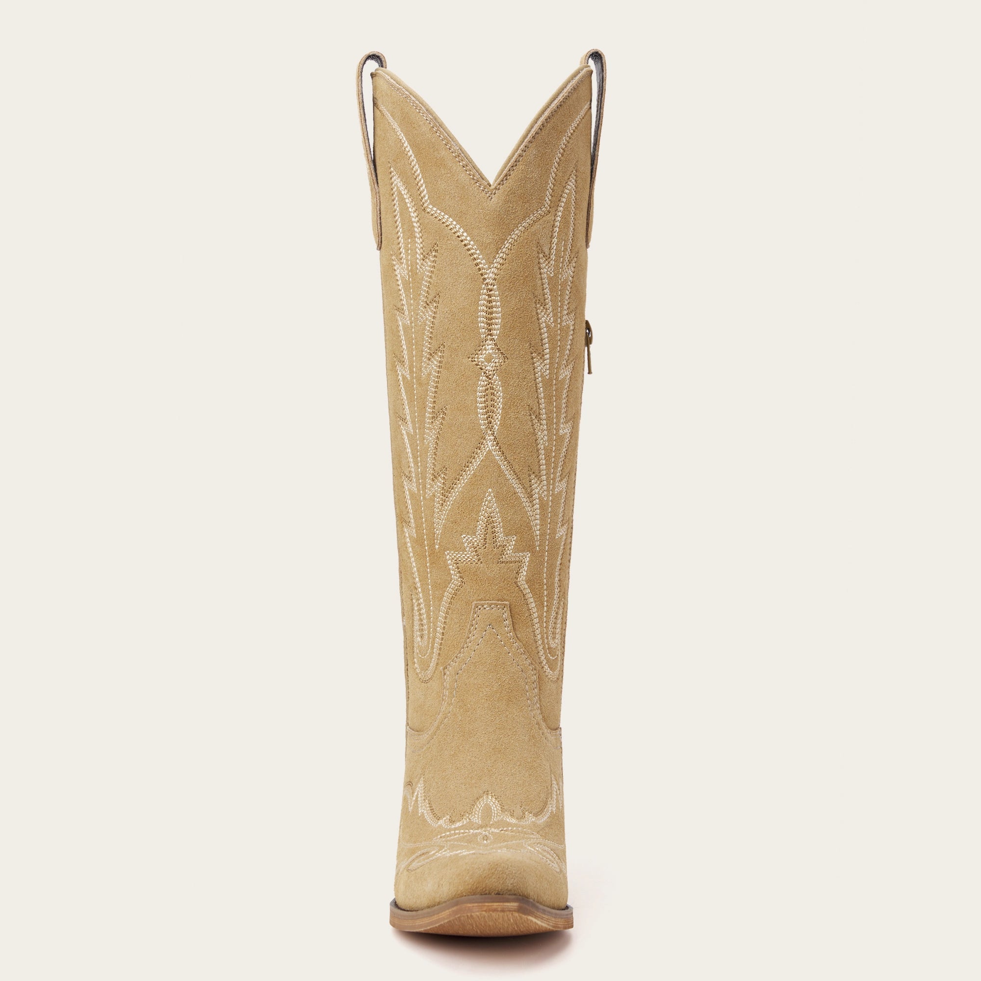 The Rosemary - Beige Embroidered Tall Western Cowgirl Boots with Side Zipper