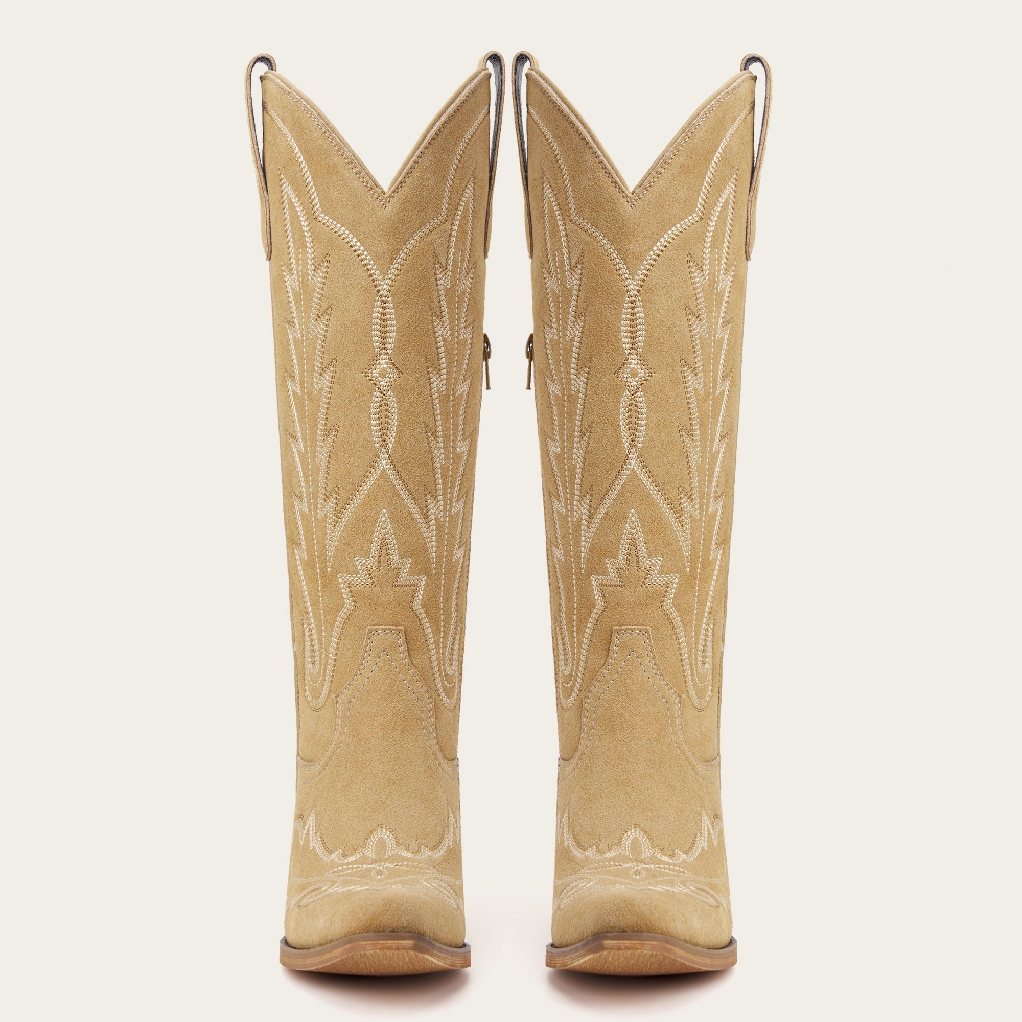 The Rosemary - Beige Embroidered Tall Western Cowgirl Boots with Side Zipper