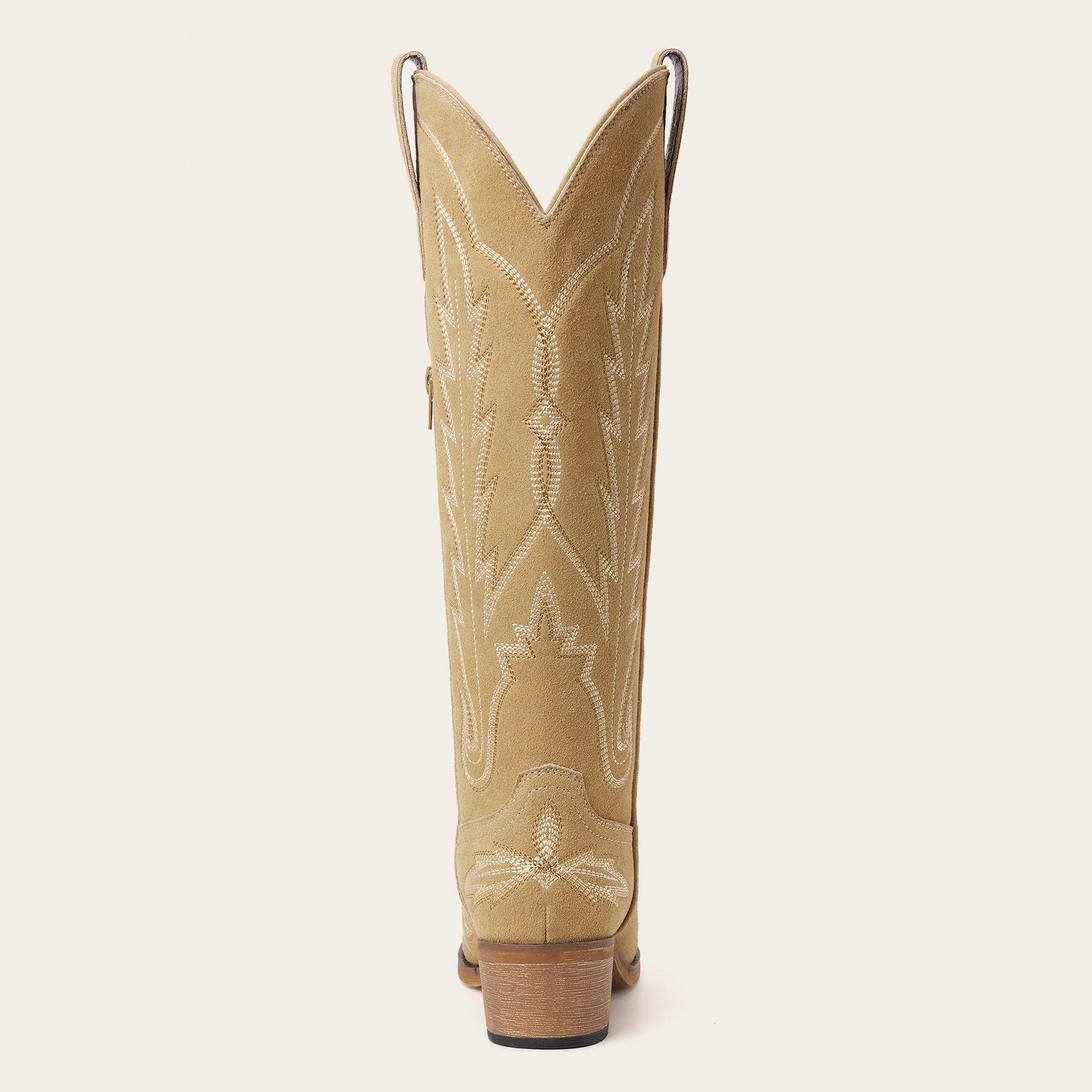 The Rosemary - Beige Embroidered Tall Western Cowgirl Boots with Side Zipper