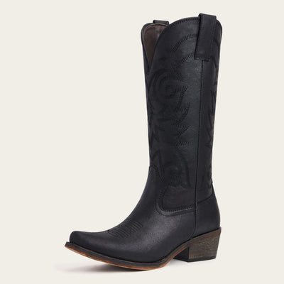 The Cassidy - Black Embroidered Snip Toe Western Cowgirl Boots