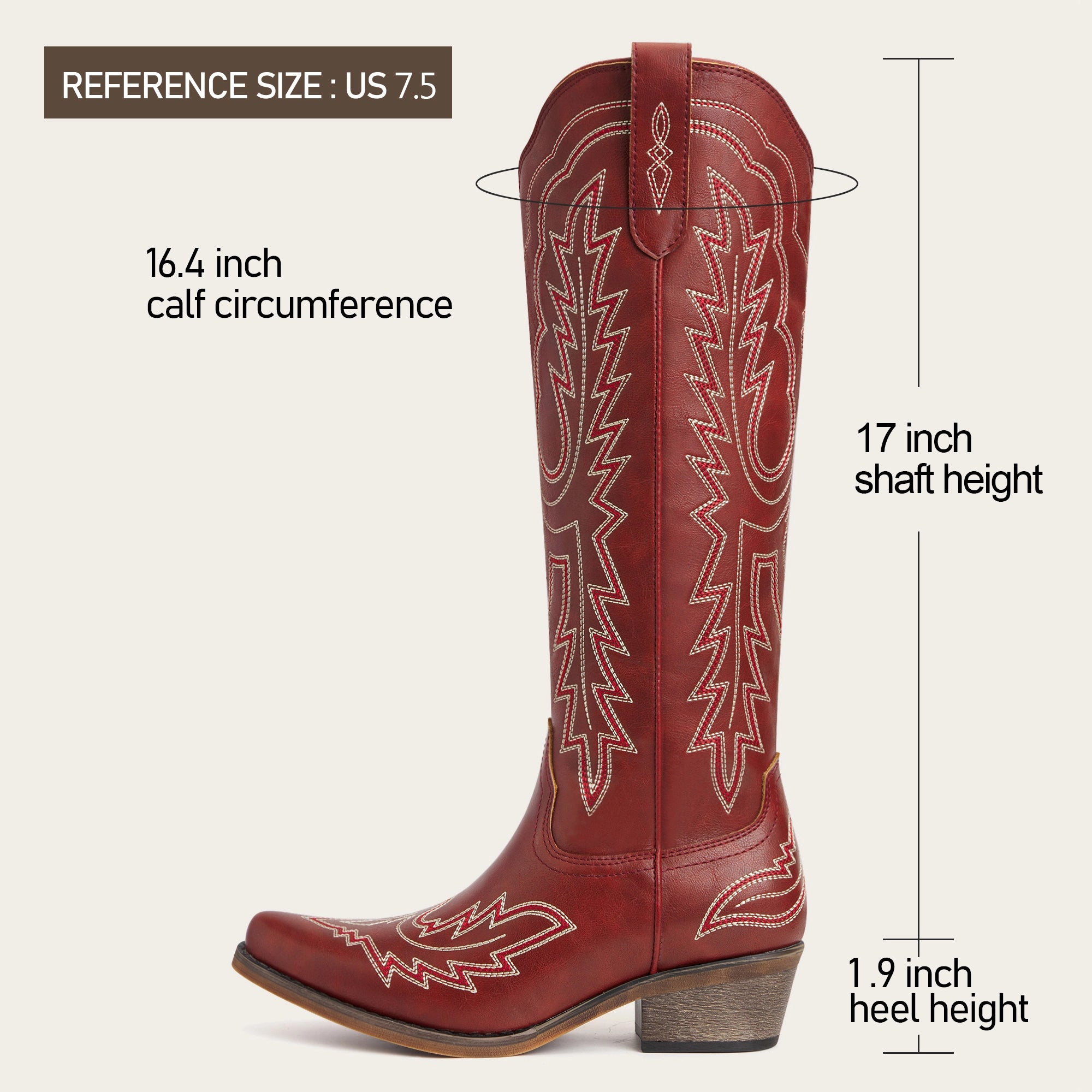 The Montana - Red Embroidered Snip Toe Tall Cowgirl Boots with Side Zipper