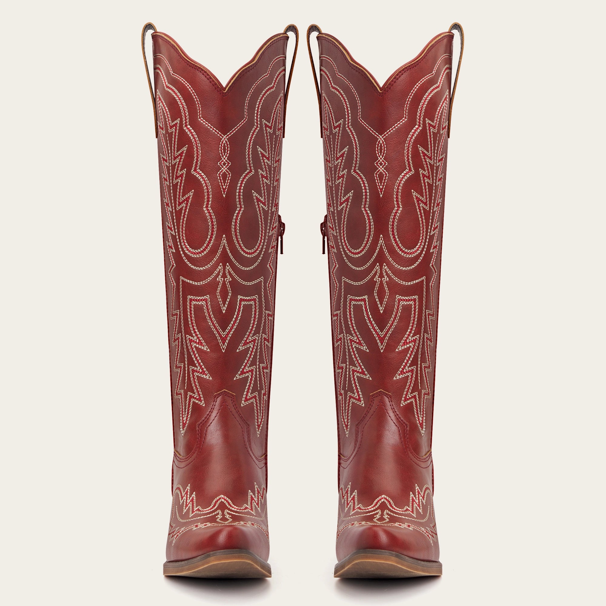 The Montana - Red Embroidered Snip Toe Tall Cowgirl Boots with Side Zipper