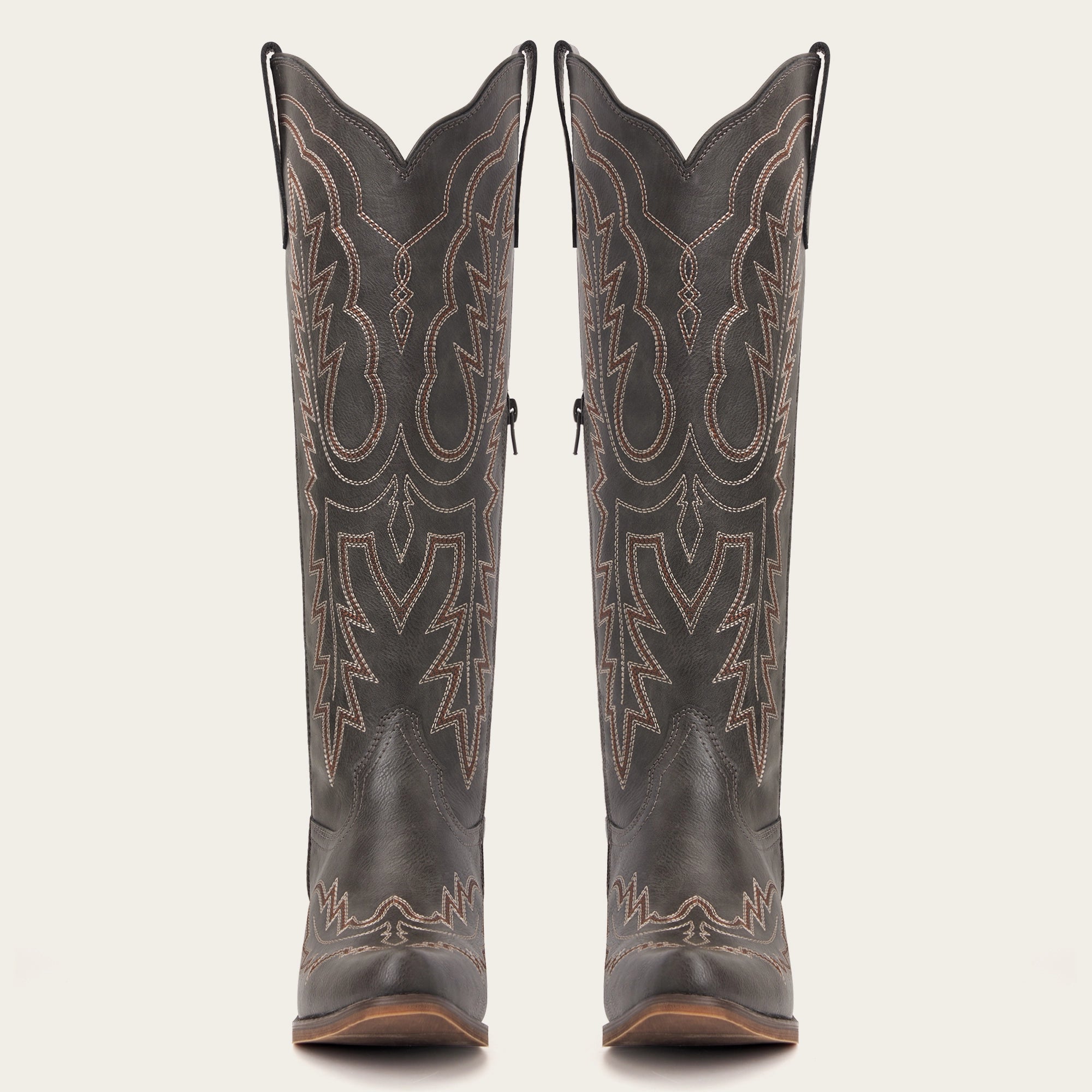 The Montana - Charcoal Black Embroidered Snip Toe Tall Cowgirl Boots with Side Zipper