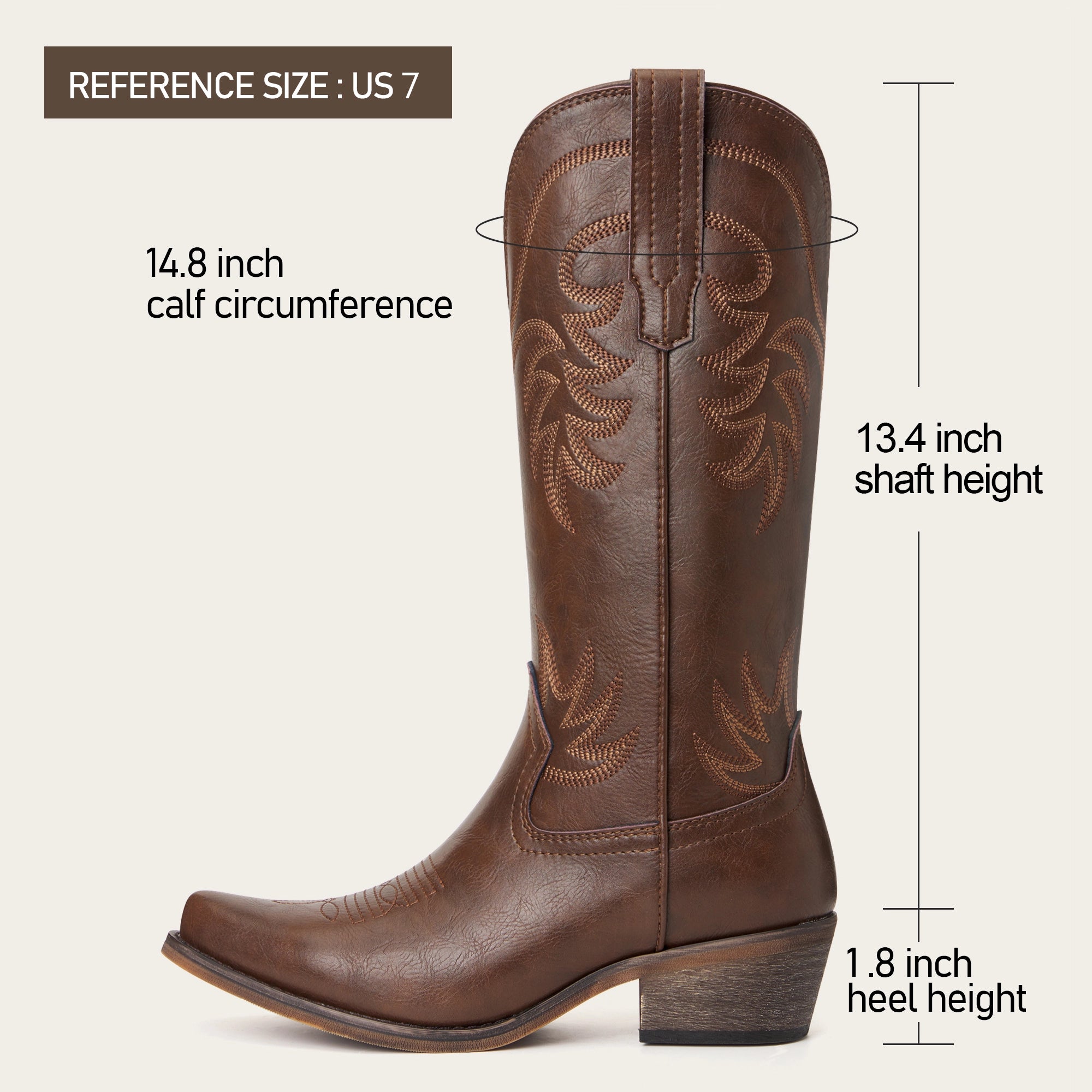 The Elizabeth - Brown Bonded Leather Classic Snip Toe Cowgirl Boots