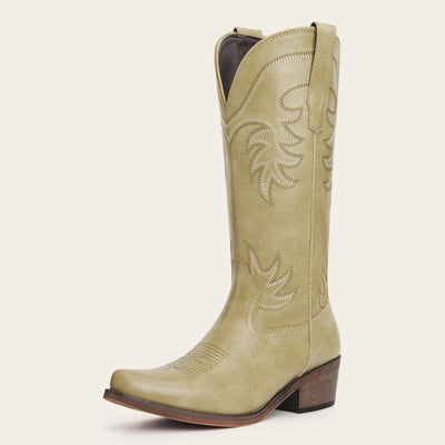 The Elizabeth - Sage Green Bonded Leather Classic Snip Toe Cowgirl Boots