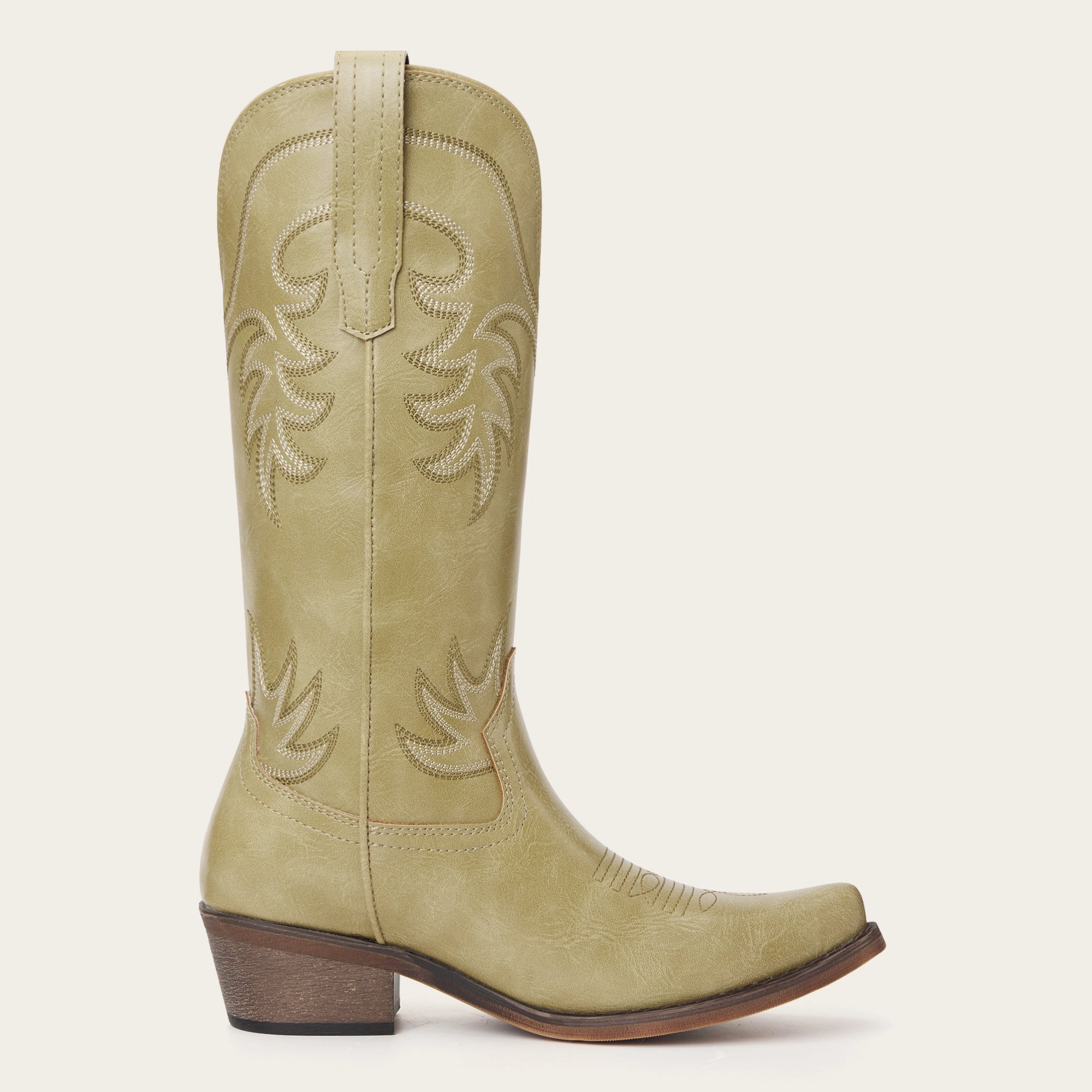 The Elizabeth - Sage Green Bonded Leather Classic Snip Toe Cowgirl Boots