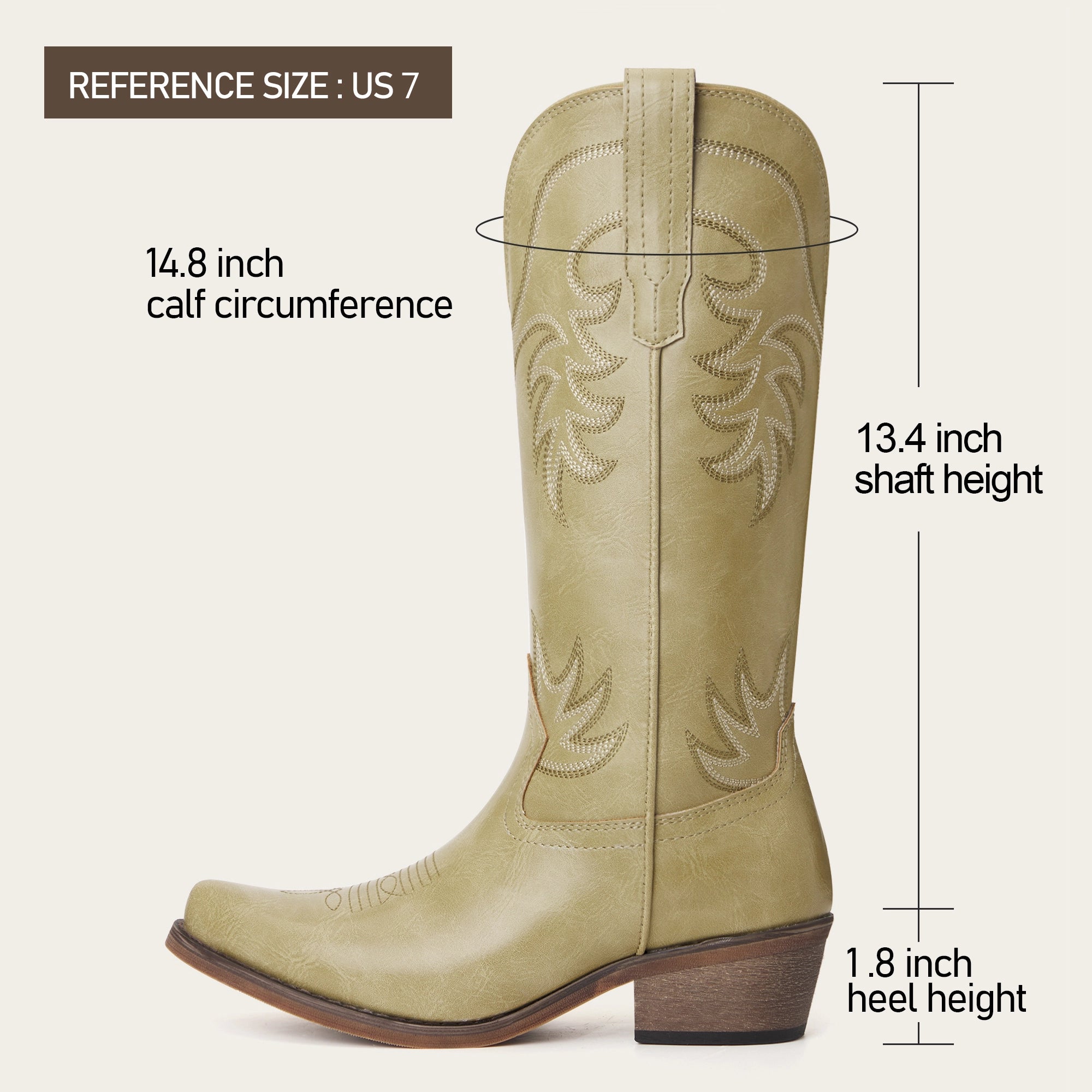The Elizabeth - Sage Green Bonded Leather Classic Snip Toe Cowgirl Boots