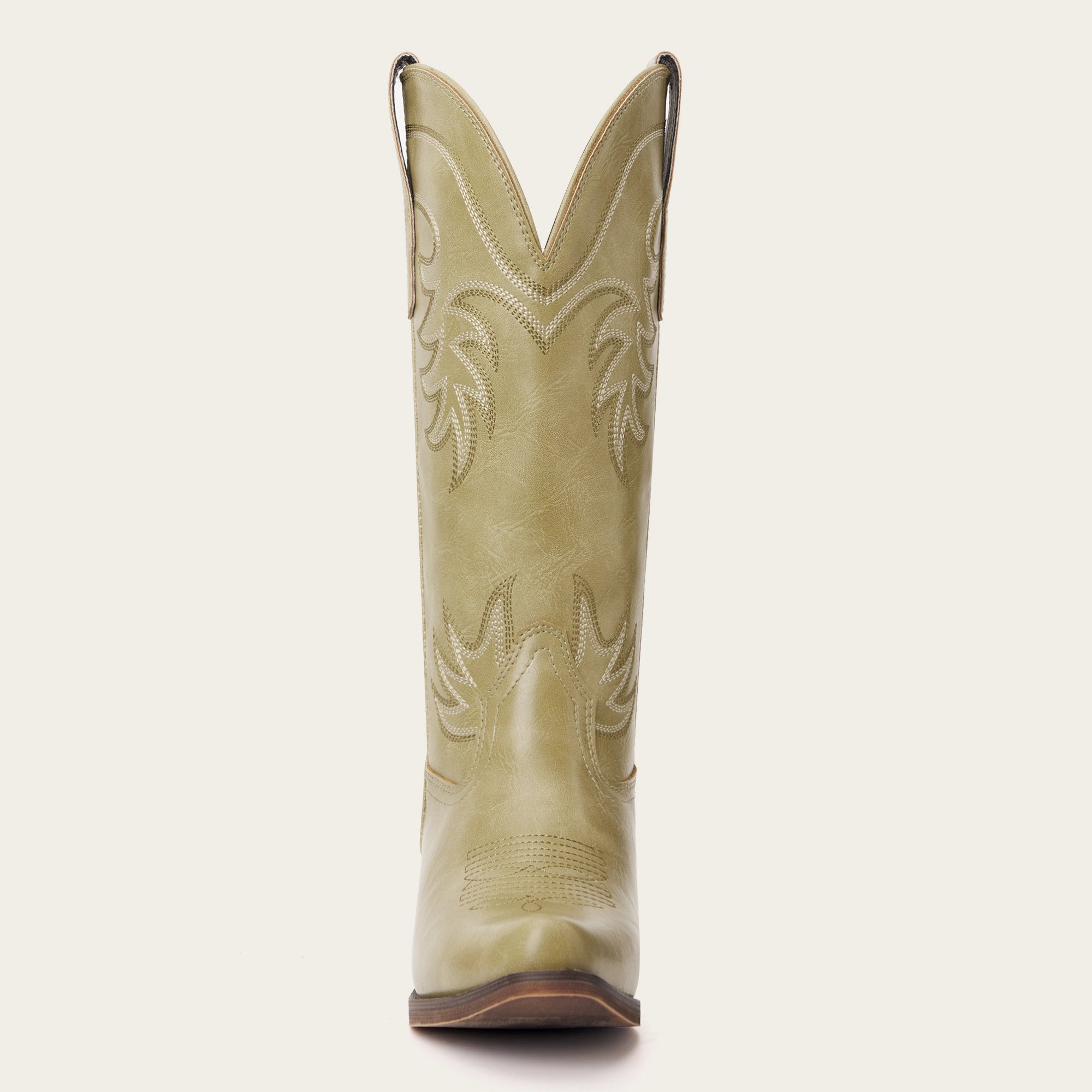 The Elizabeth - Sage Green Bonded Leather Classic Snip Toe Cowgirl Boots