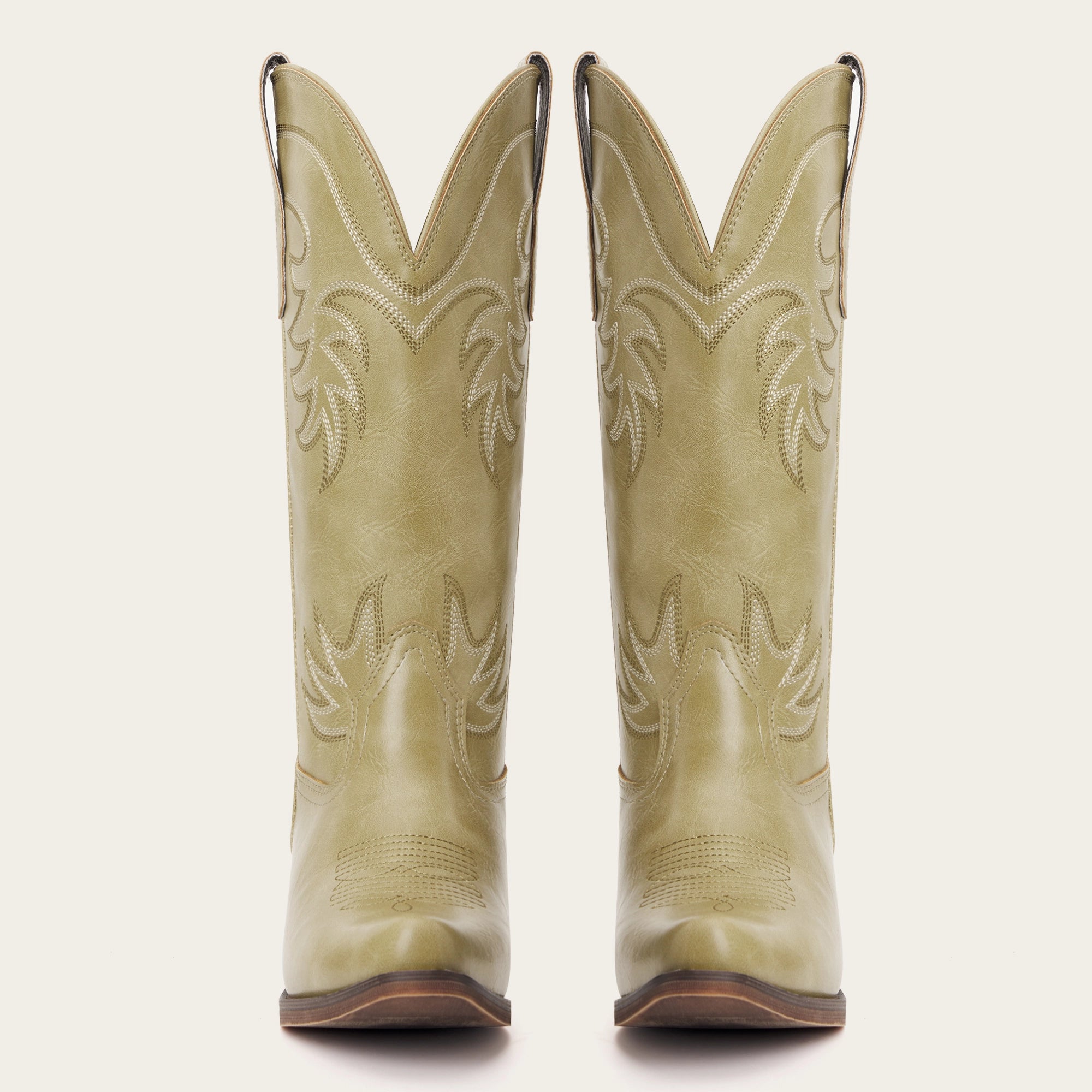 The Elizabeth - Sage Green Bonded Leather Classic Snip Toe Cowgirl Boots