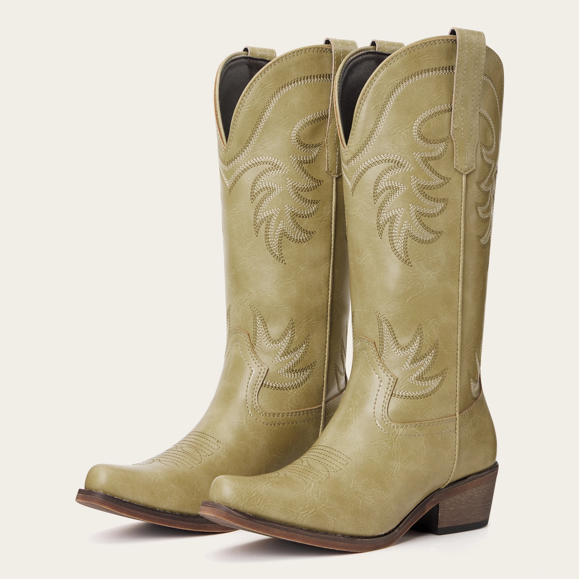 The Elizabeth - Sage Green Bonded Leather Classic Snip Toe Cowgirl Boots
