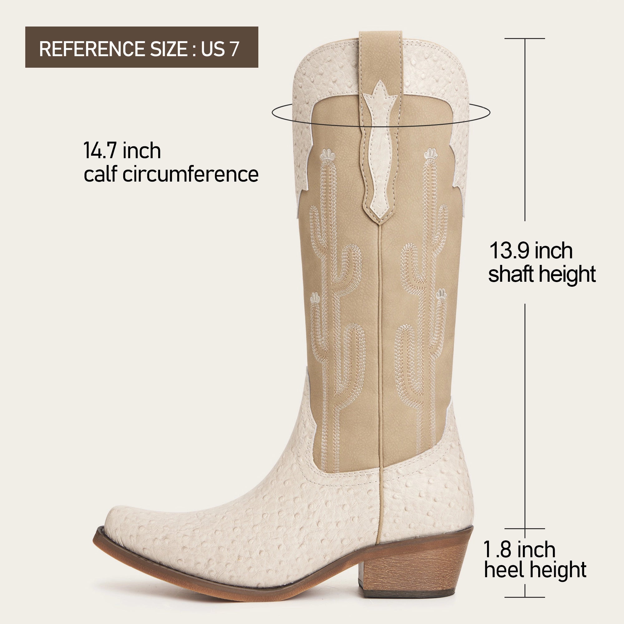 The Saguaro - Cream Ostrich-Inspired Snip Toe Cowgirl Boots with Side Zipper