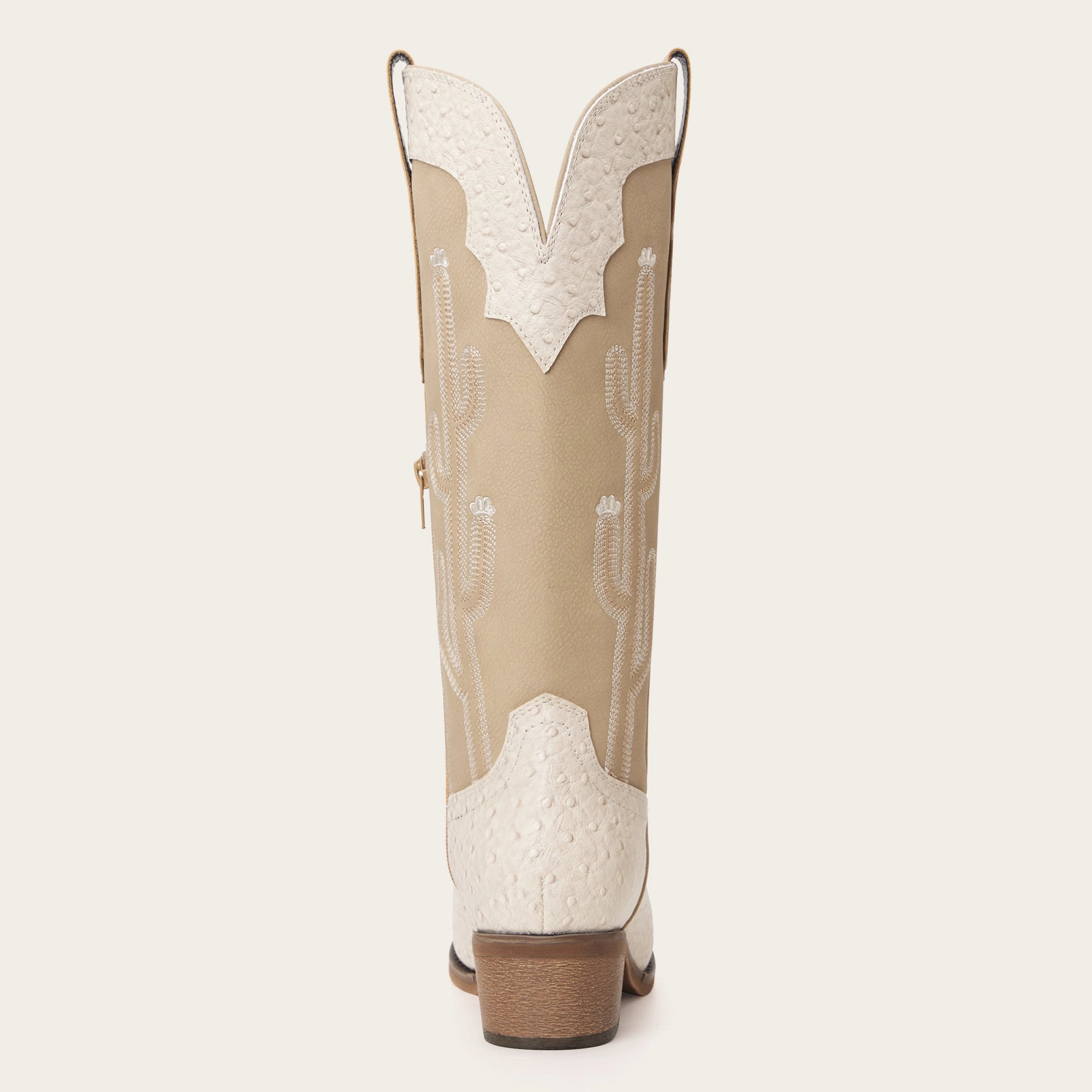The Saguaro - Cream Ostrich-Inspired Snip Toe Cowgirl Boots with Side Zipper